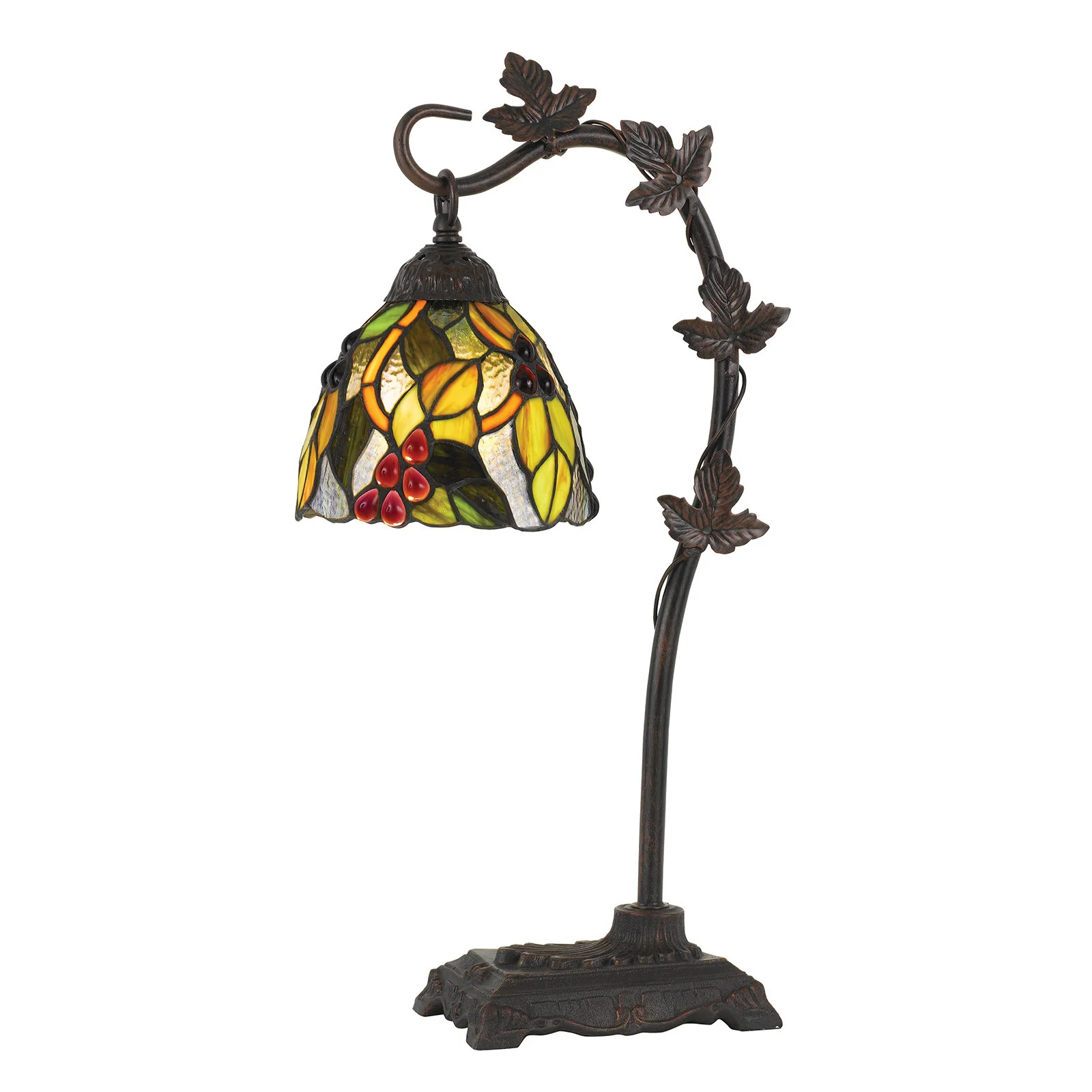Bronze Metal Tiffany Style Table Lamp With Hanging Stained Glass Shade By Homeroots - Image 4