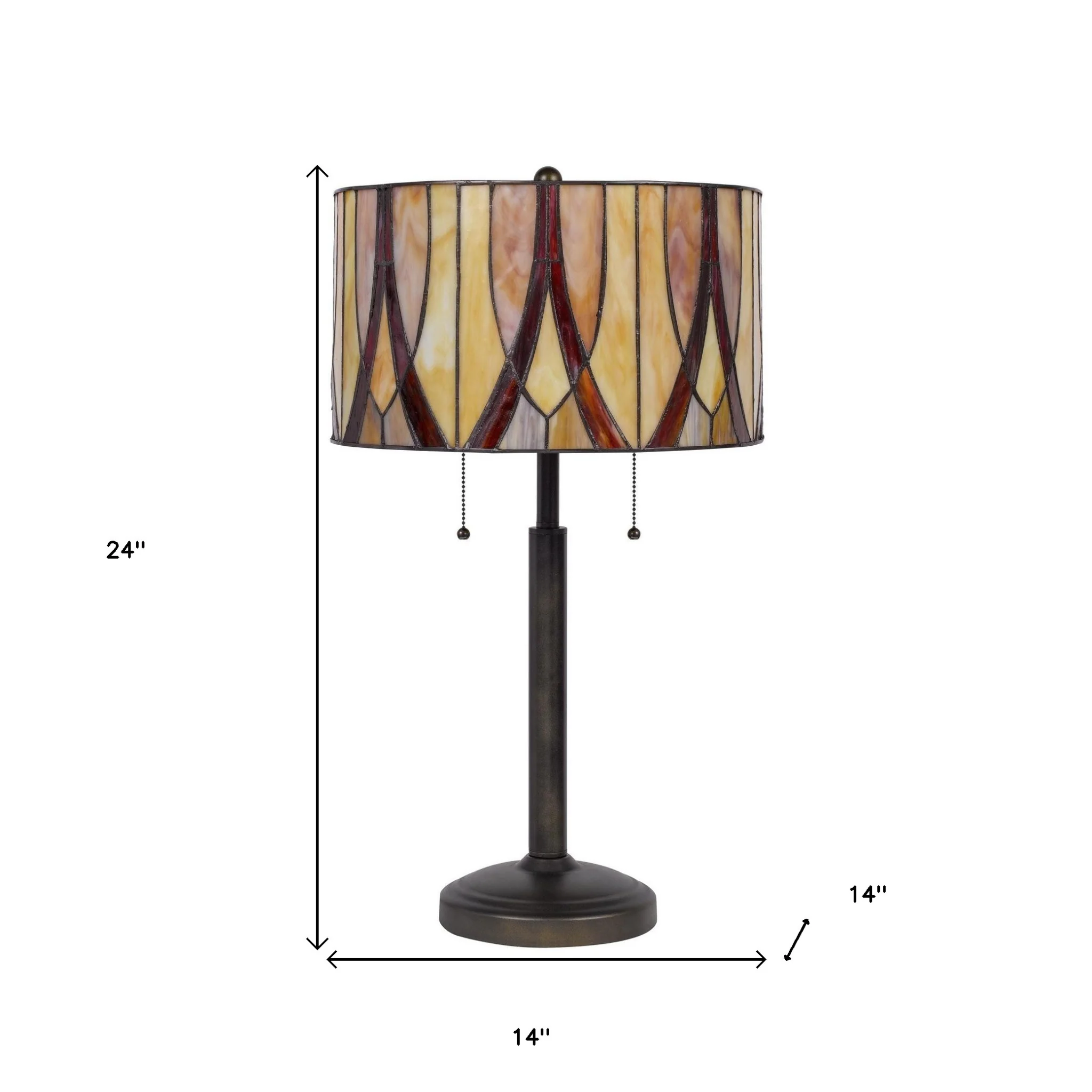 Bronze Metal Two Light Table Lamp With Red And Ivory Drum Shade By Homeroots - Image 4