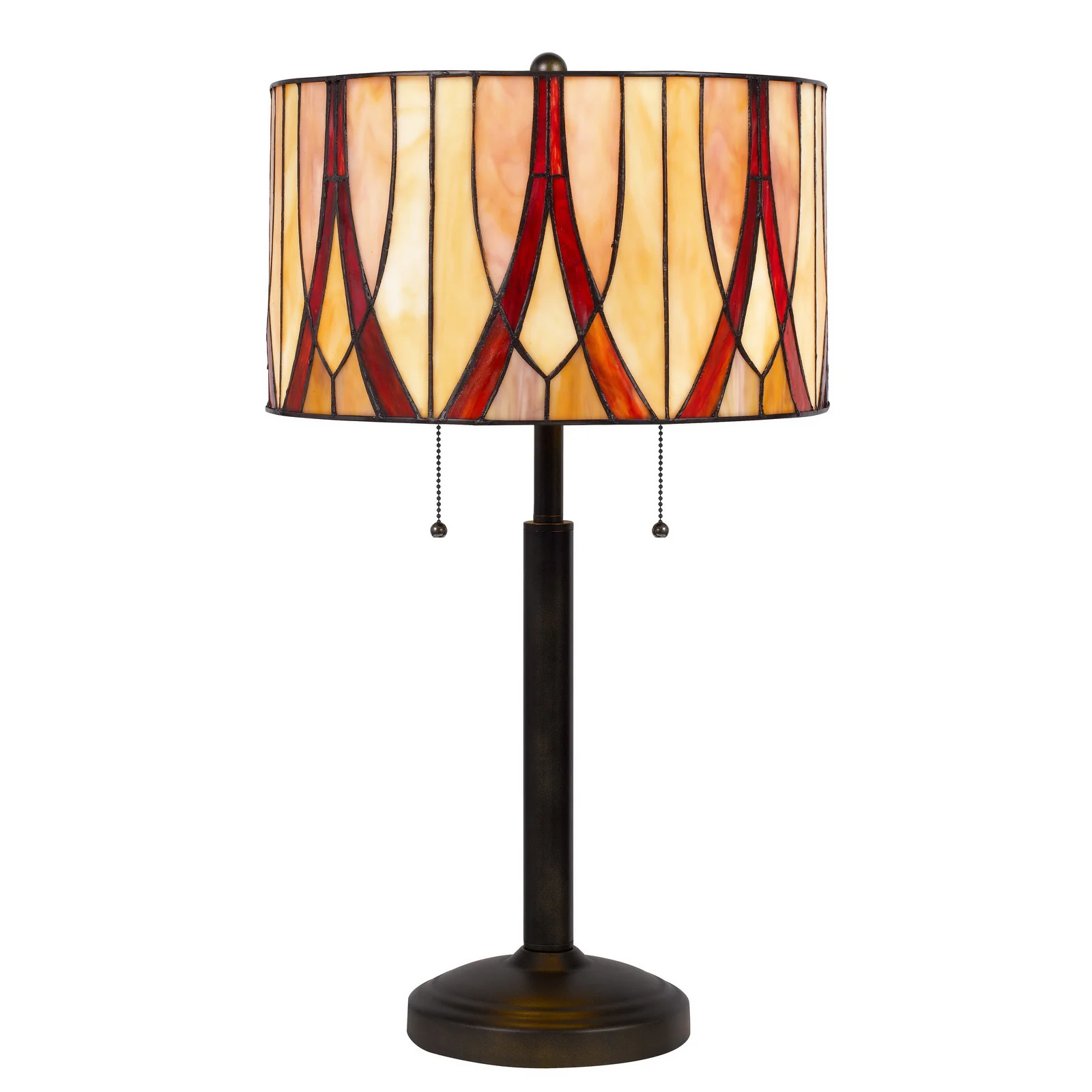 Bronze Metal Two Light Table Lamp With Red And Ivory Drum Shade By Homeroots - Image 5