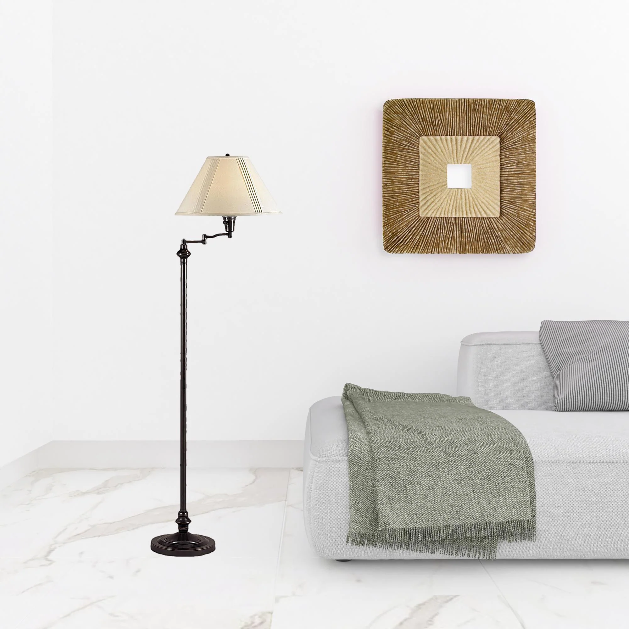 Bronze Swing Arm Floor Lamp With Beige Empire Shade By Homeroots - Image 2