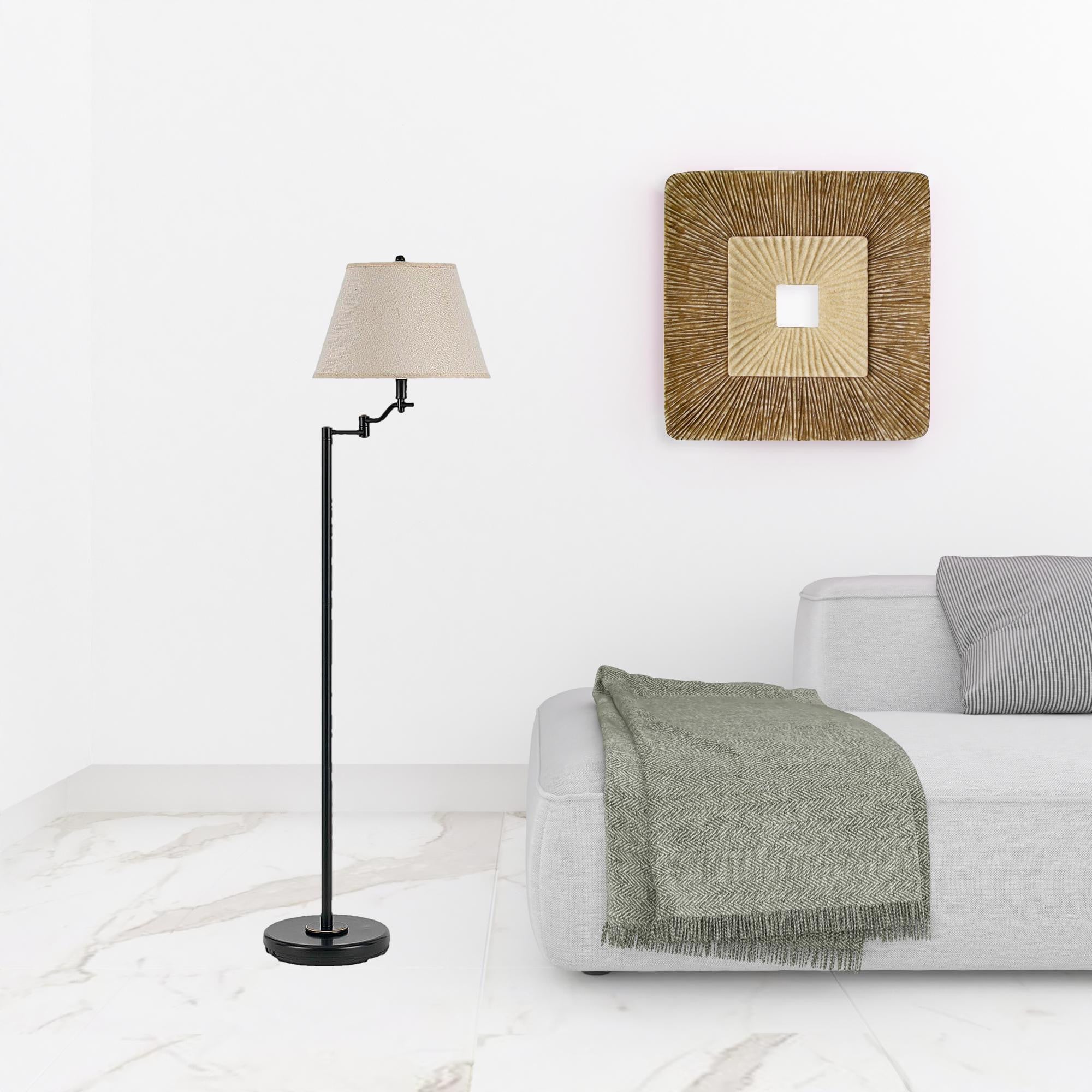 Bronze Swing Arm Floor Lamp With Beige Fabric Empire Shade By Homeroots - Image 2