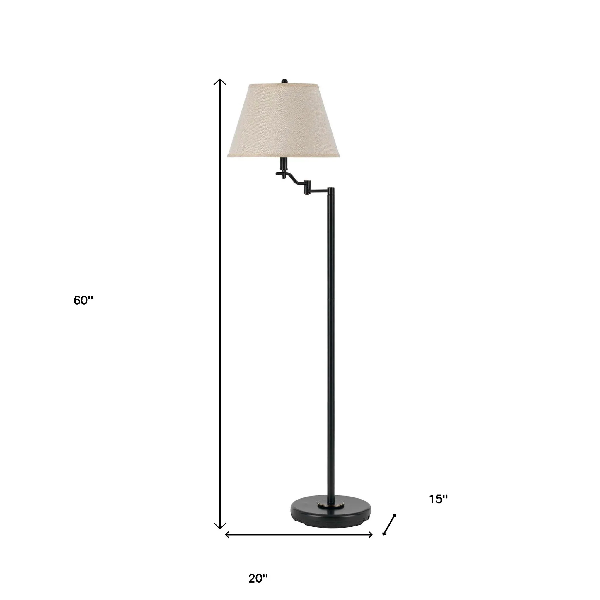 Bronze Swing Arm Floor Lamp With Beige Fabric Empire Shade By Homeroots - Image 5