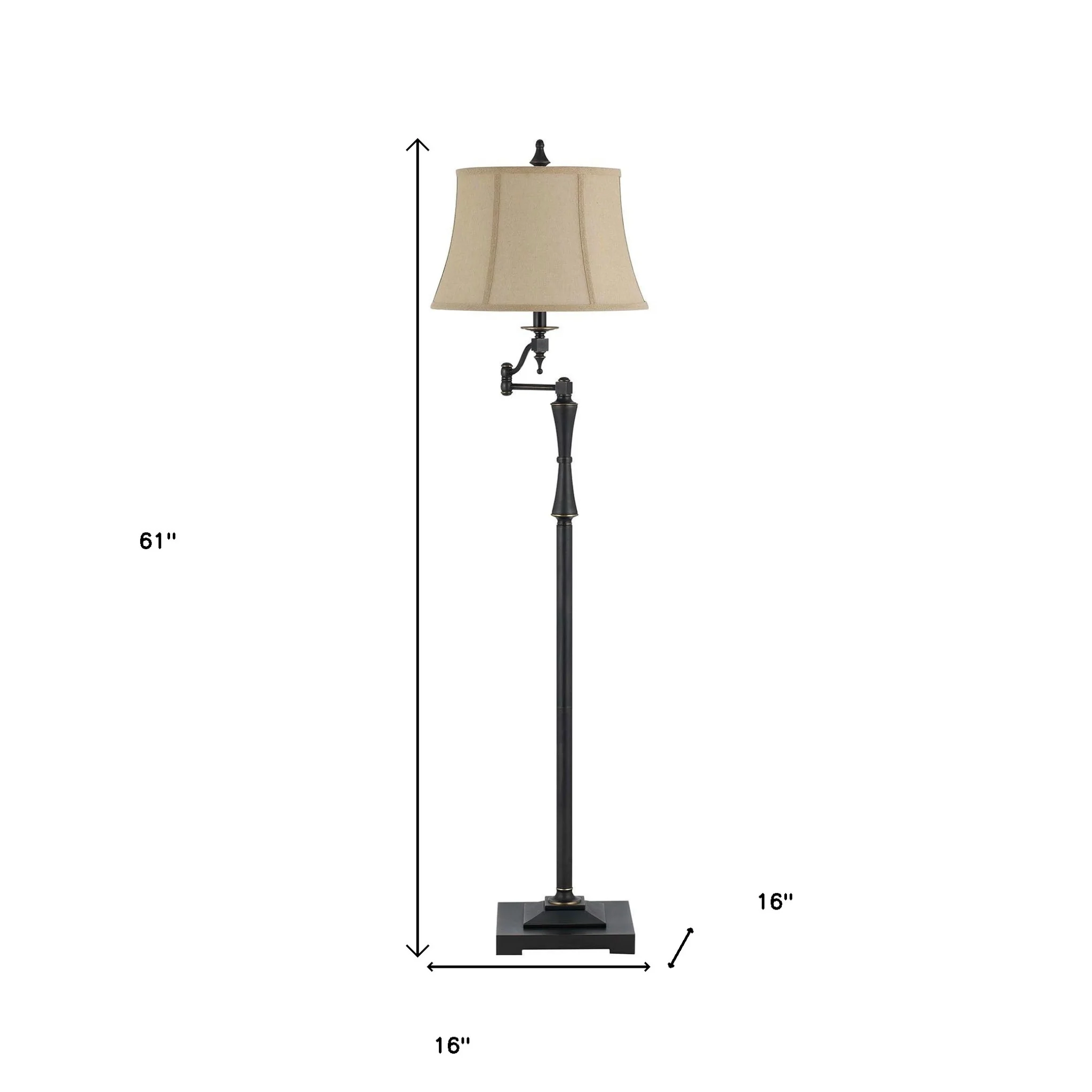 Bronze Swing Arm Floor Lamp With Brown Square Shade By Homeroots - Image 5