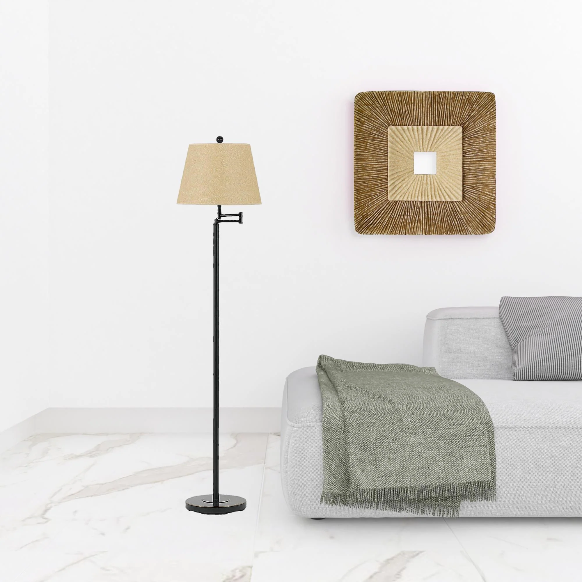 Bronze Swing Arm Floor Lamp With White Square Shade By Homeroots - Image 2
