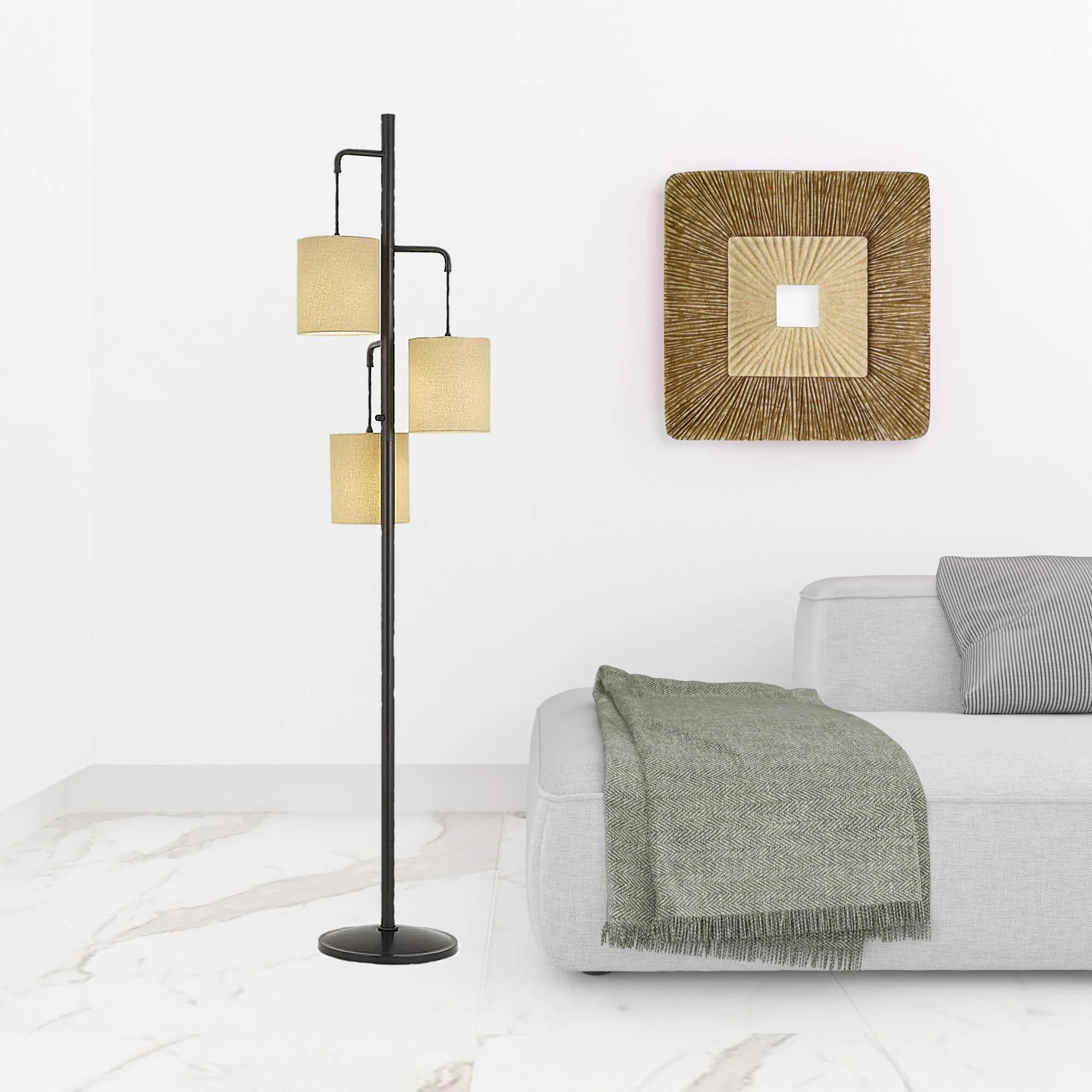Bronze Three Light Traditional Shaped Floor Lamp With Beige Drum Shade By Homeroots - Image 3