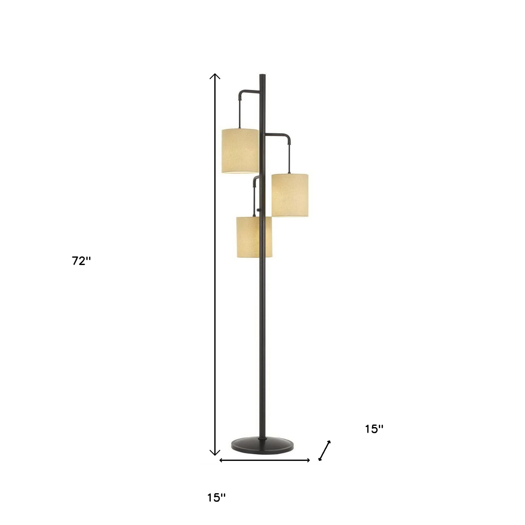 Bronze Three Light Traditional Shaped Floor Lamp With Beige Drum Shade By Homeroots - Image 6