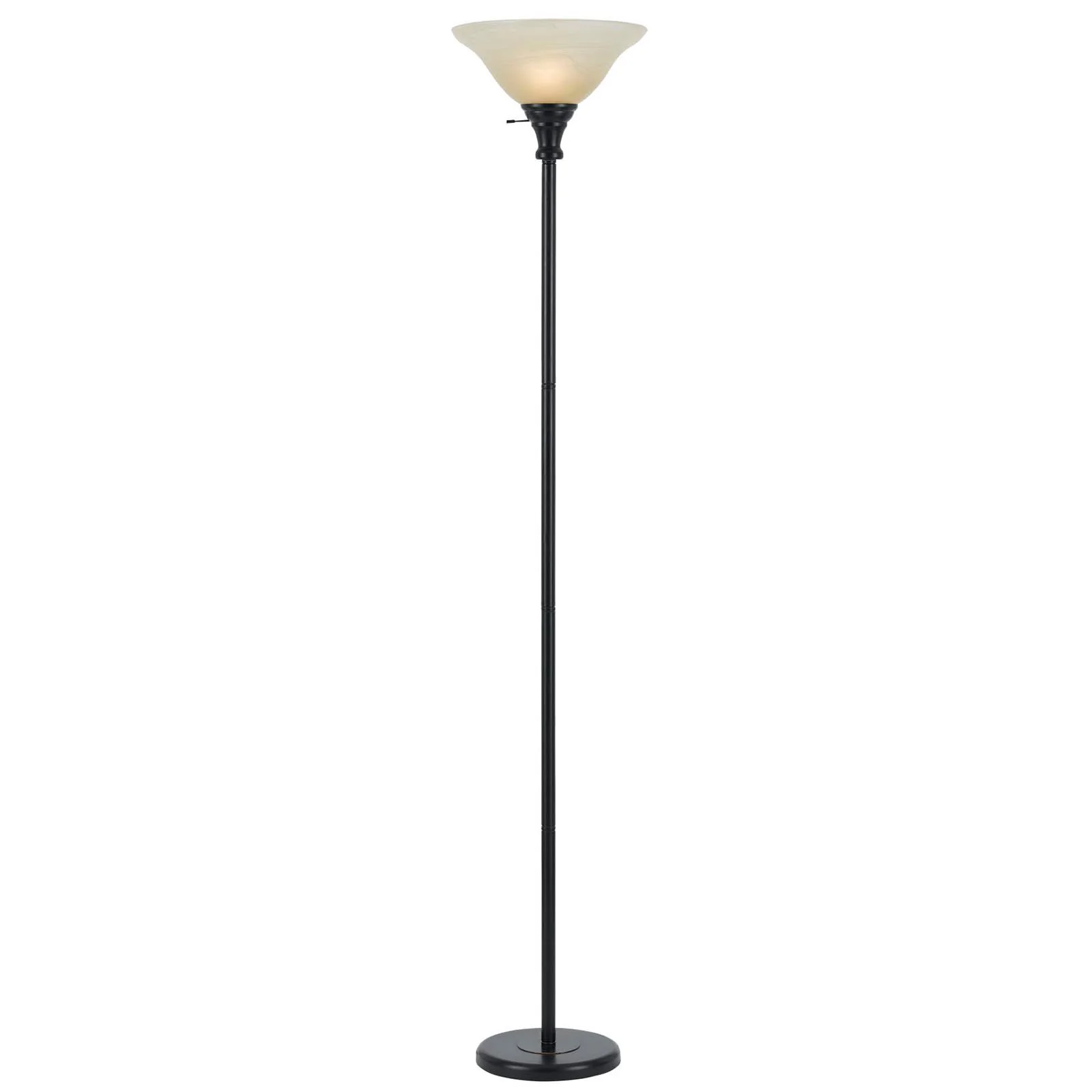 Bronze Torchiere Floor Lamp With Beige Frosted Glass Dome Shade By Homeroots - Image 2