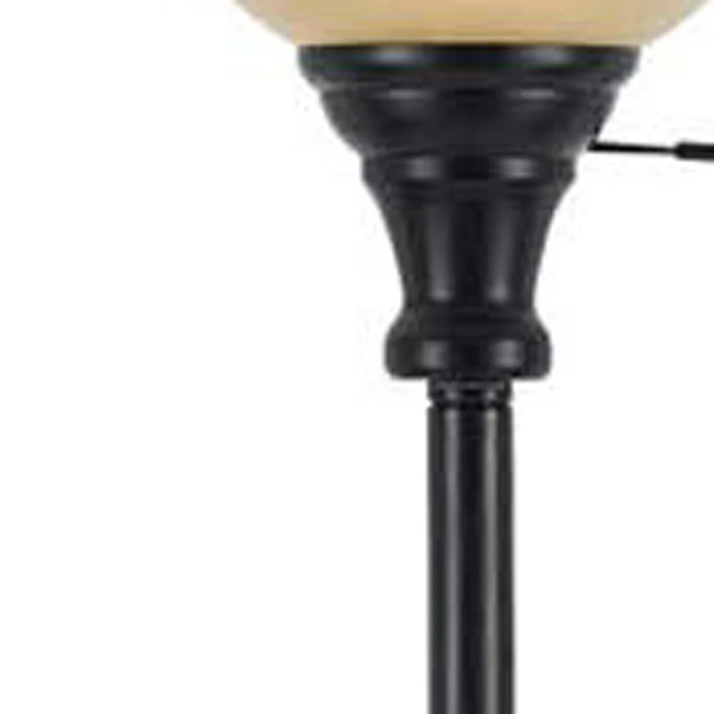 Bronze Torchiere Floor Lamp With Beige Frosted Glass Dome Shade By Homeroots - Image 3