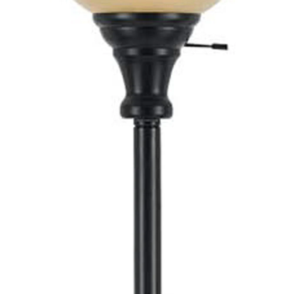 Bronze Torchiere Floor Lamp With Beige Frosted Glass Dome Shade By Homeroots - Image 4