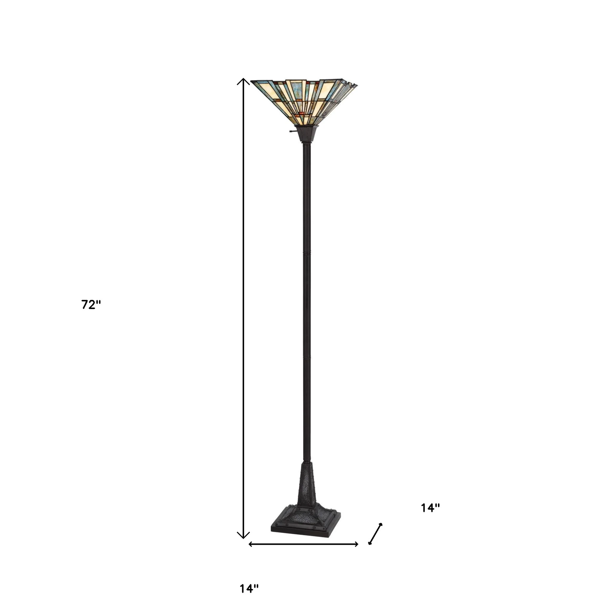 Bronze Torchiere Floor Lamp With Gray and Ivory Abstract Tiffany Glass Novelty Shade By Homeroots - Image 5