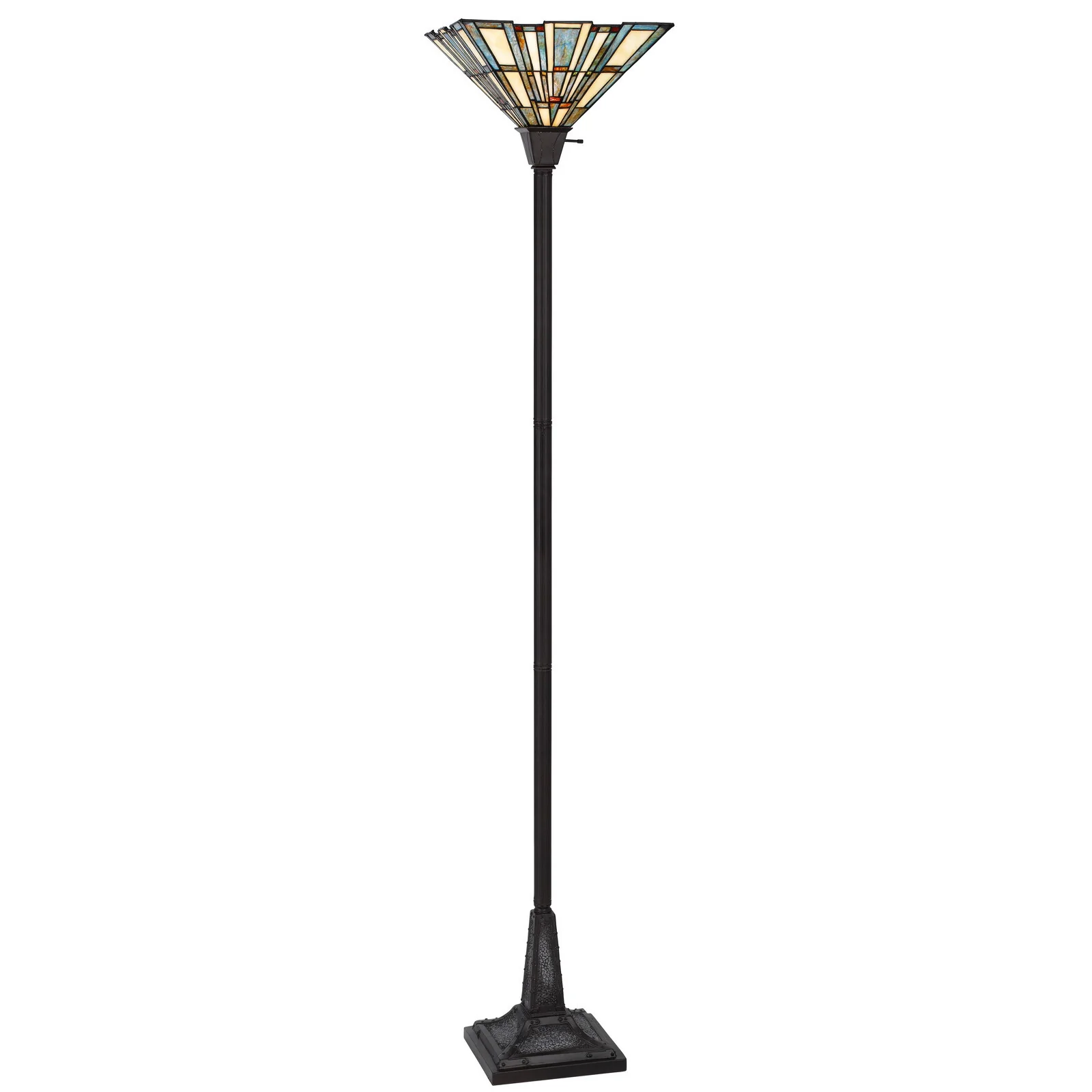 Bronze Torchiere Floor Lamp With Gray and Ivory Abstract Tiffany Glass Novelty Shade By Homeroots - Image 6