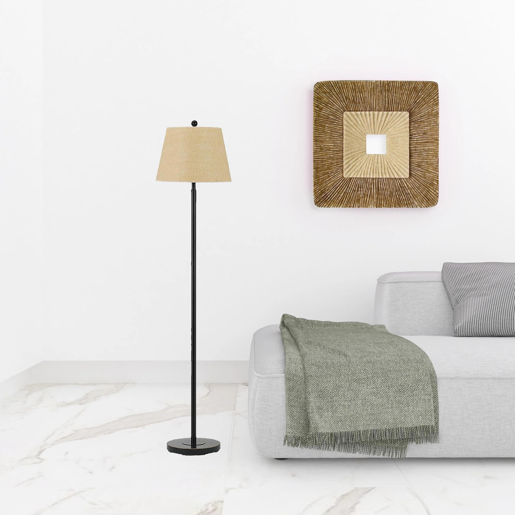 Bronze Traditional Shaped Floor Lamp With Tan Square Shade By Homeroots - Image 2