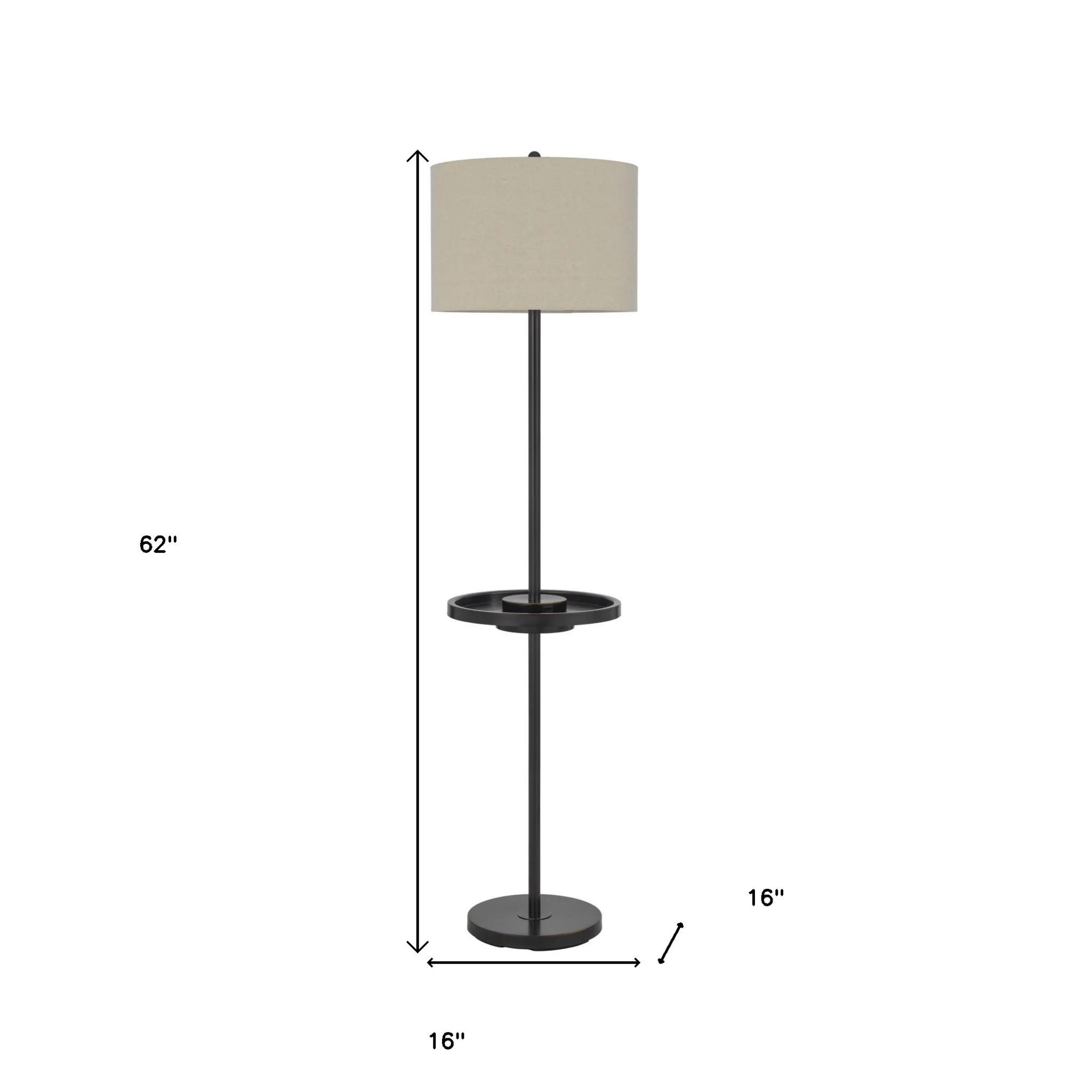Bronze Tray Table Floor Lamp With Beige Drum Shade By Homeroots - Image 3