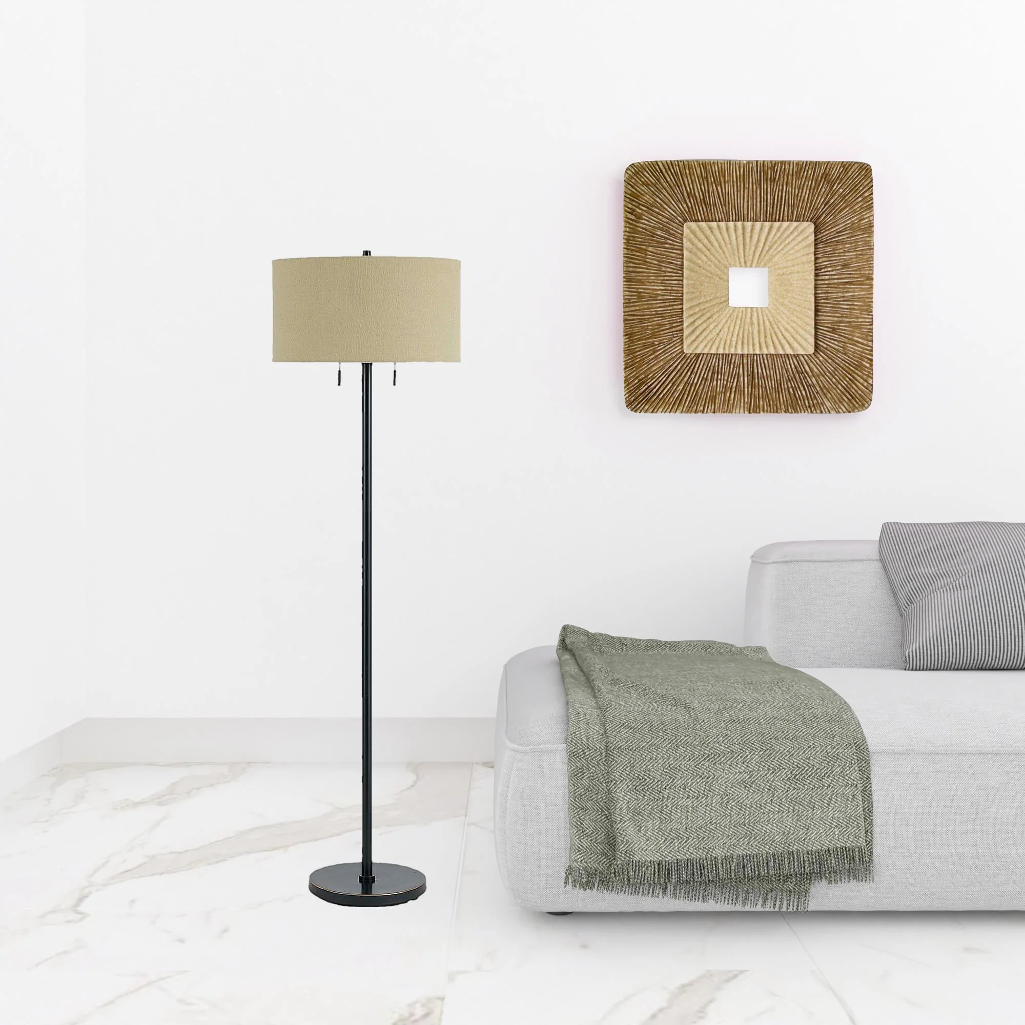 Bronze Two Light Traditional Shaped Floor Lamp With Brown Rectangular Shade By Homeroots - Image 2