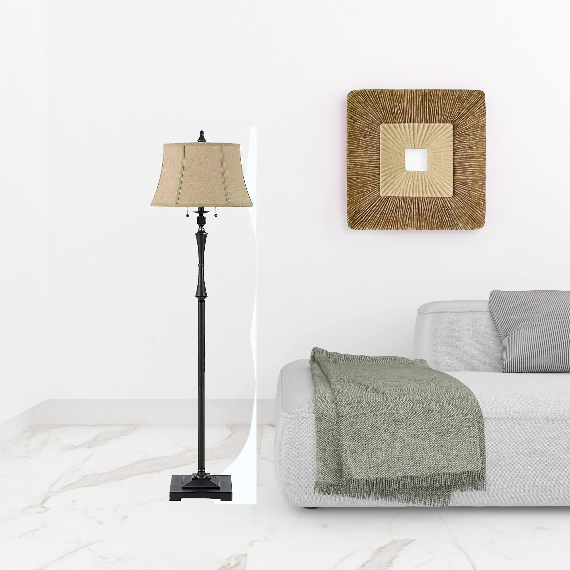 Bronze Two Light Traditional Shaped Floor Lamp With Brown Square Shade By Homeroots - Image 2
