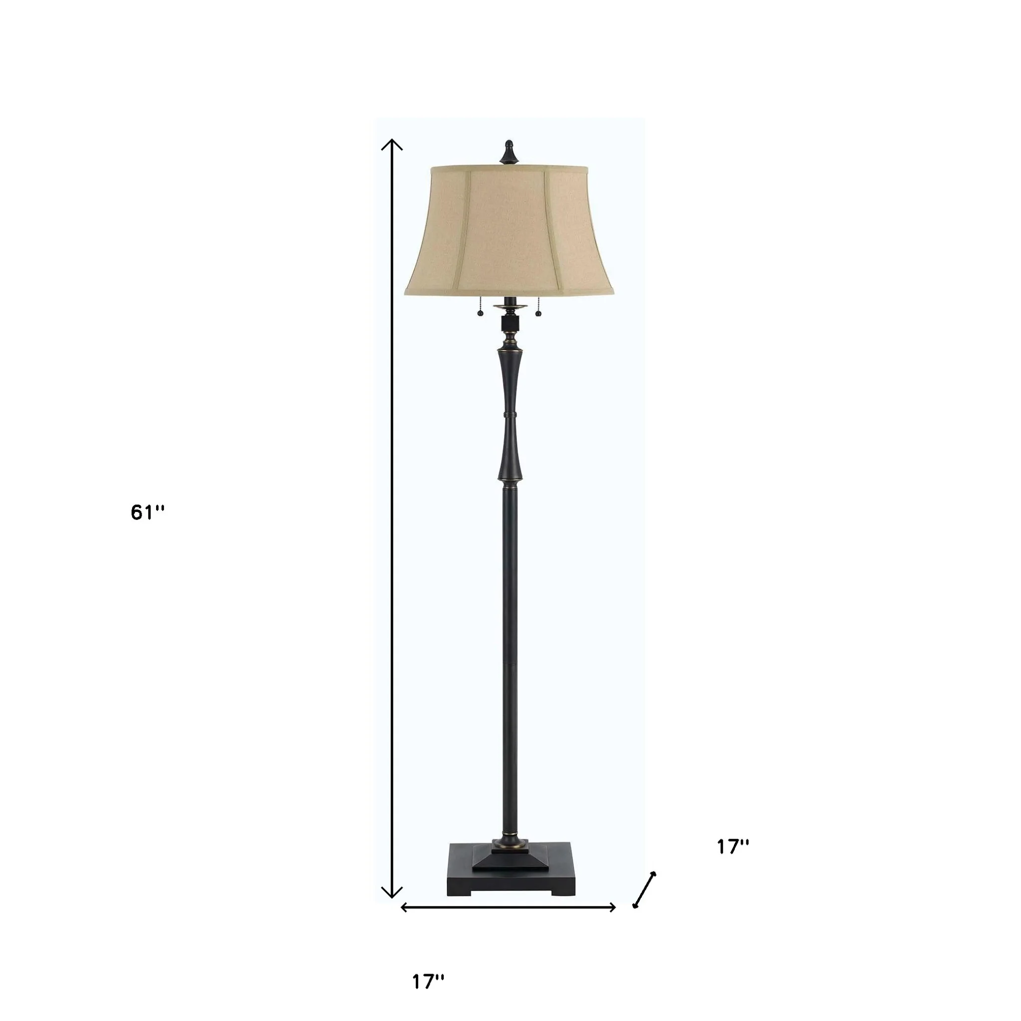 Bronze Two Light Traditional Shaped Floor Lamp With Brown Square Shade By Homeroots - Image 5