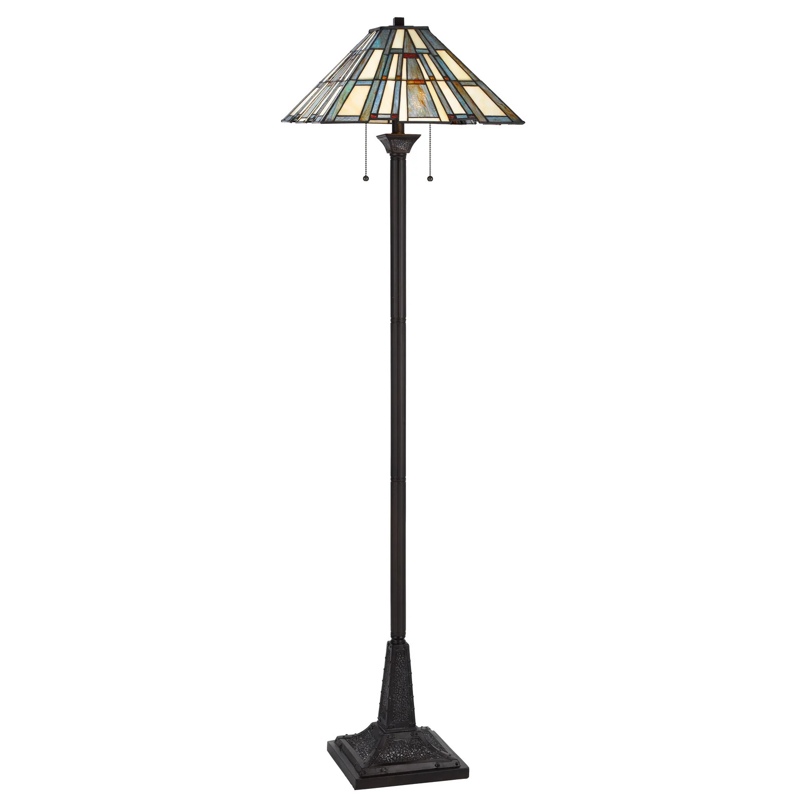 Bronze Two Light Traditional Shaped Floor Lamp With Gray and Ivory Abstract Tiffany Glass Empire Shade By Homeroots - Image 2