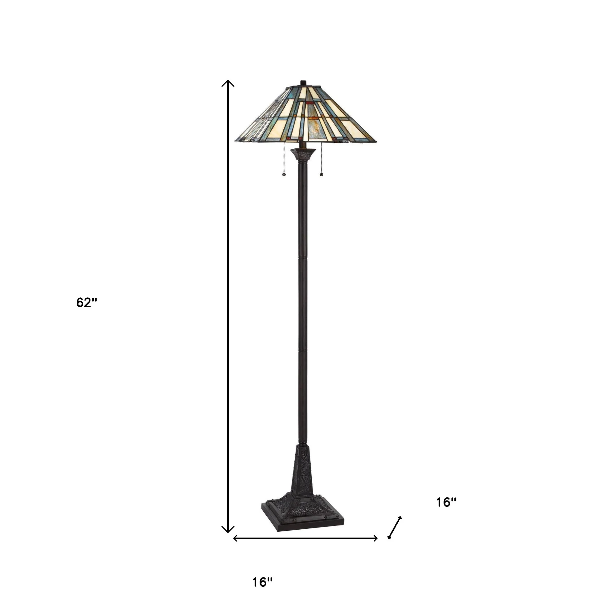 Bronze Two Light Traditional Shaped Floor Lamp With Gray and Ivory Abstract Tiffany Glass Empire Shade By Homeroots - Image 3