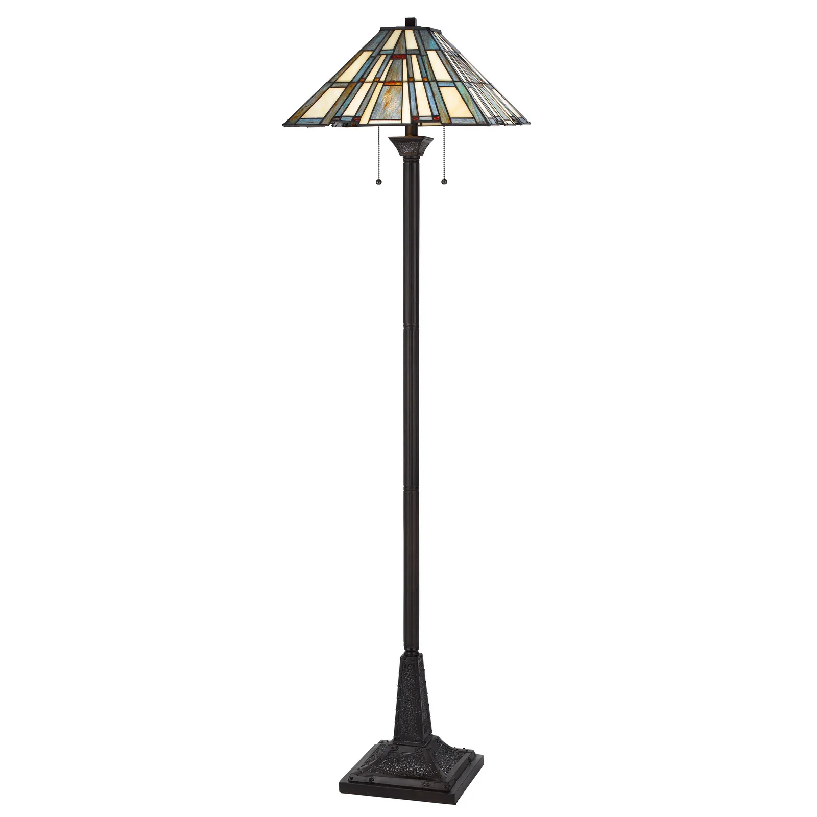 Bronze Two Light Traditional Shaped Floor Lamp With Gray and Ivory Abstract Tiffany Glass Empire Shade By Homeroots - Image 4