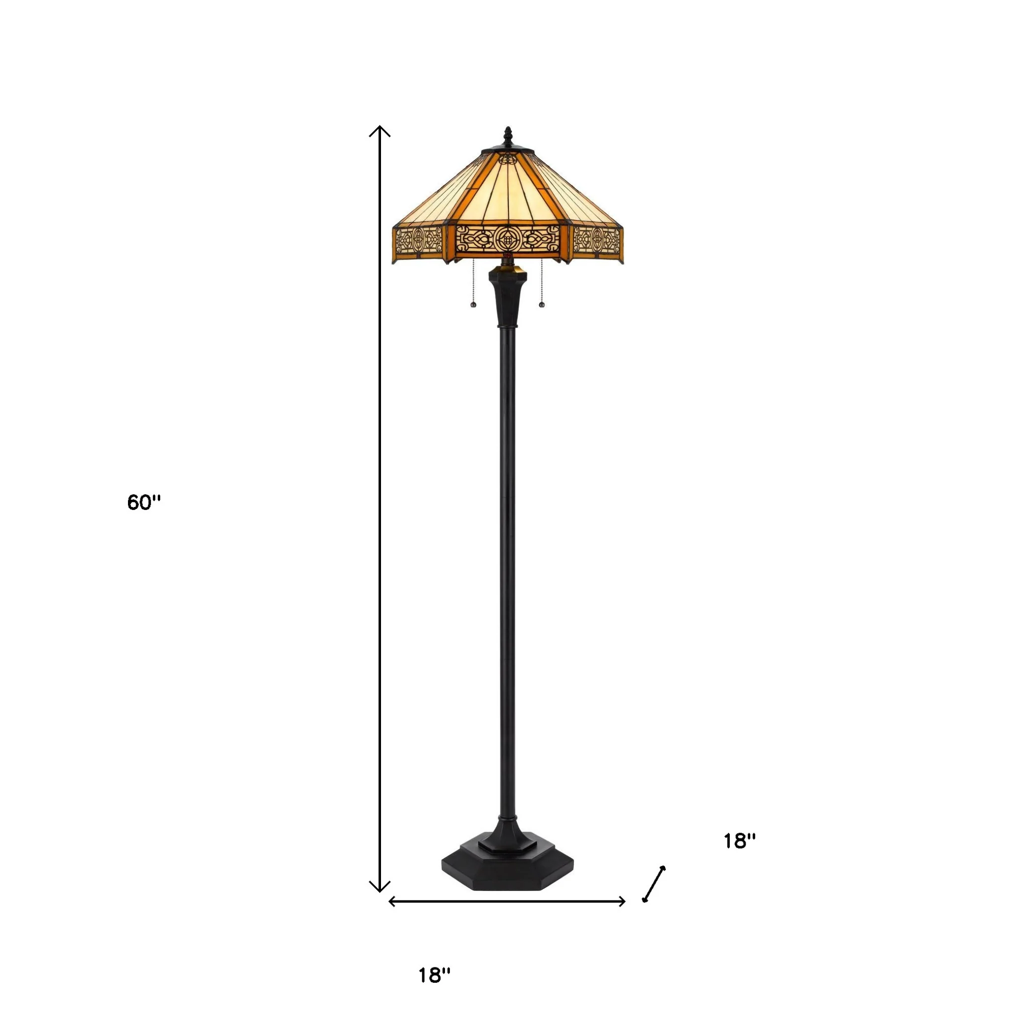 Bronze Two Light Traditional Shaped Floor Lamp With Orange and Ivory Abstract Tiffany Glass Empire Shade By Homeroots - Image 5
