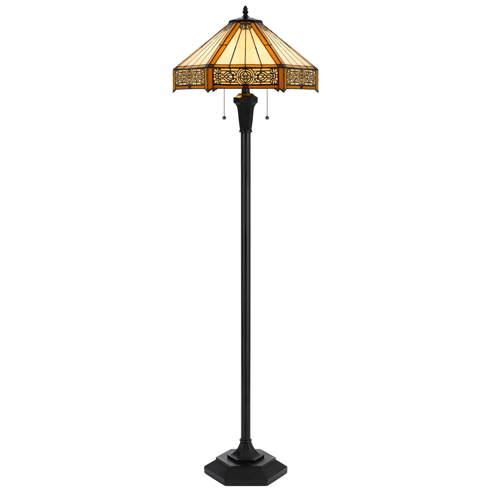 Bronze Two Light Traditional Shaped Floor Lamp With Orange and Ivory Abstract Tiffany Glass Empire Shade By Homeroots - Image 6