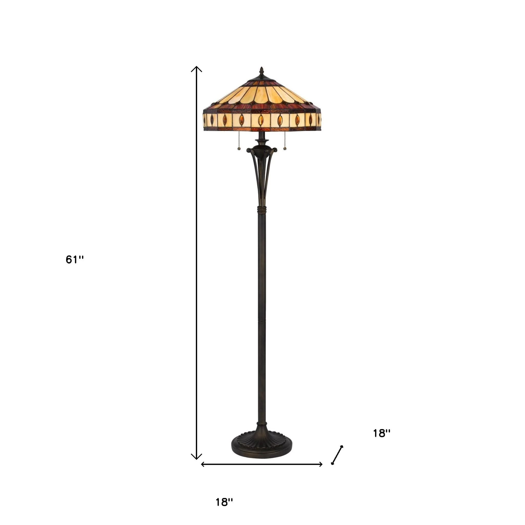 Bronze Two Light Traditional Shaped Floor Lamp With Purple and Ivory Abstract Tiffany Glass Empire Shade By Homeroots - Image 4