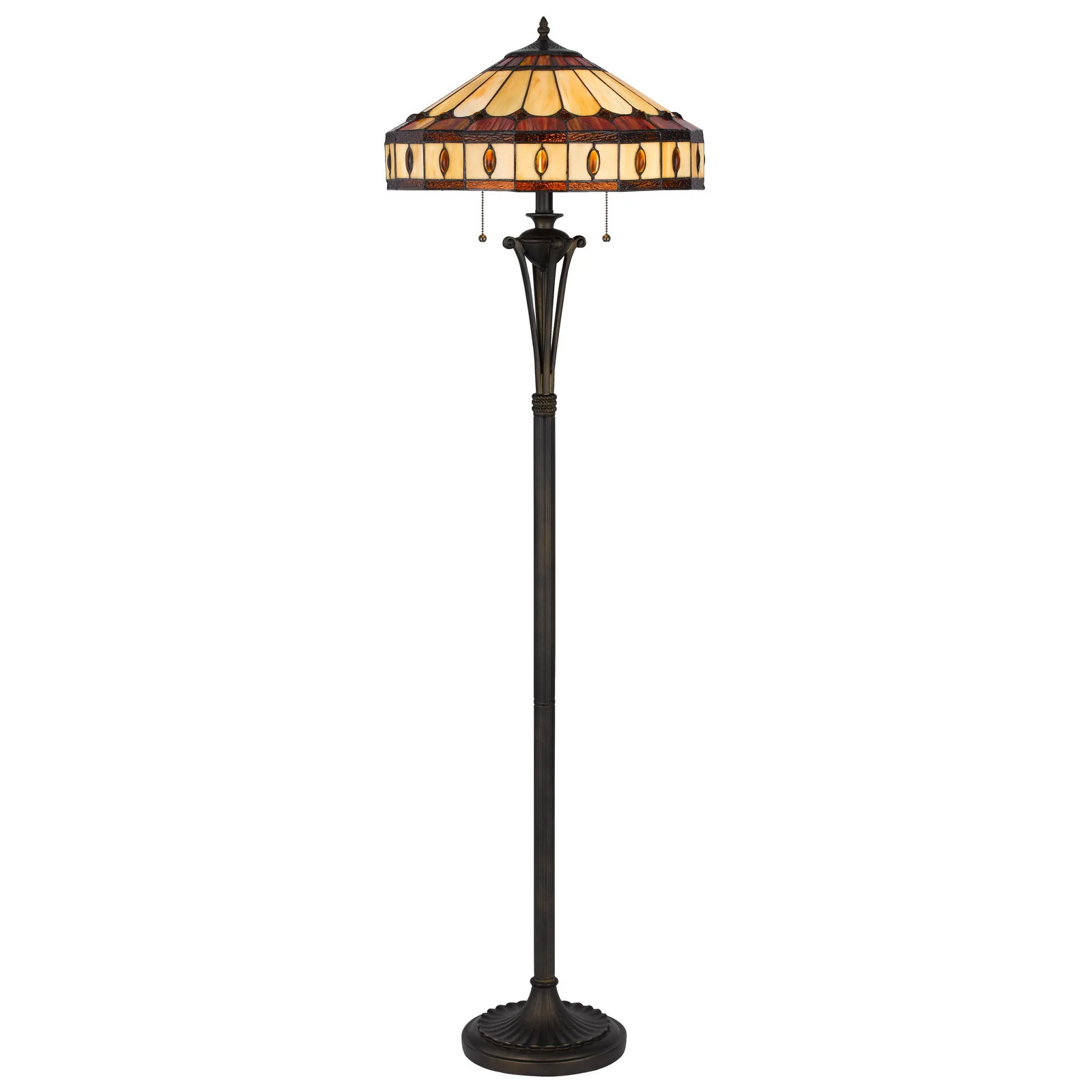 Bronze Two Light Traditional Shaped Floor Lamp With Purple and Ivory Abstract Tiffany Glass Empire Shade By Homeroots - Image 5