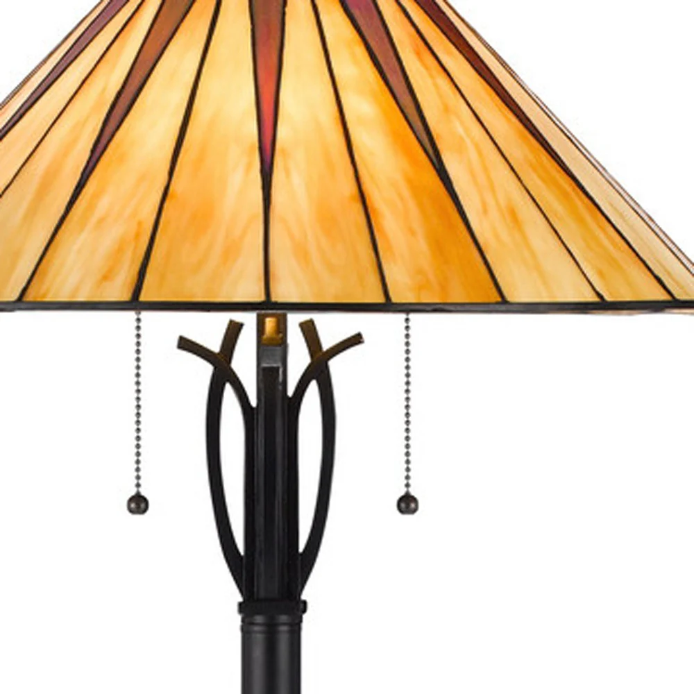 Bronze Two Light Traditional Shaped Floor Lamp With Red and Ivory Abstract Tiffany Glass Empire Shade By Homeroots - Image 3