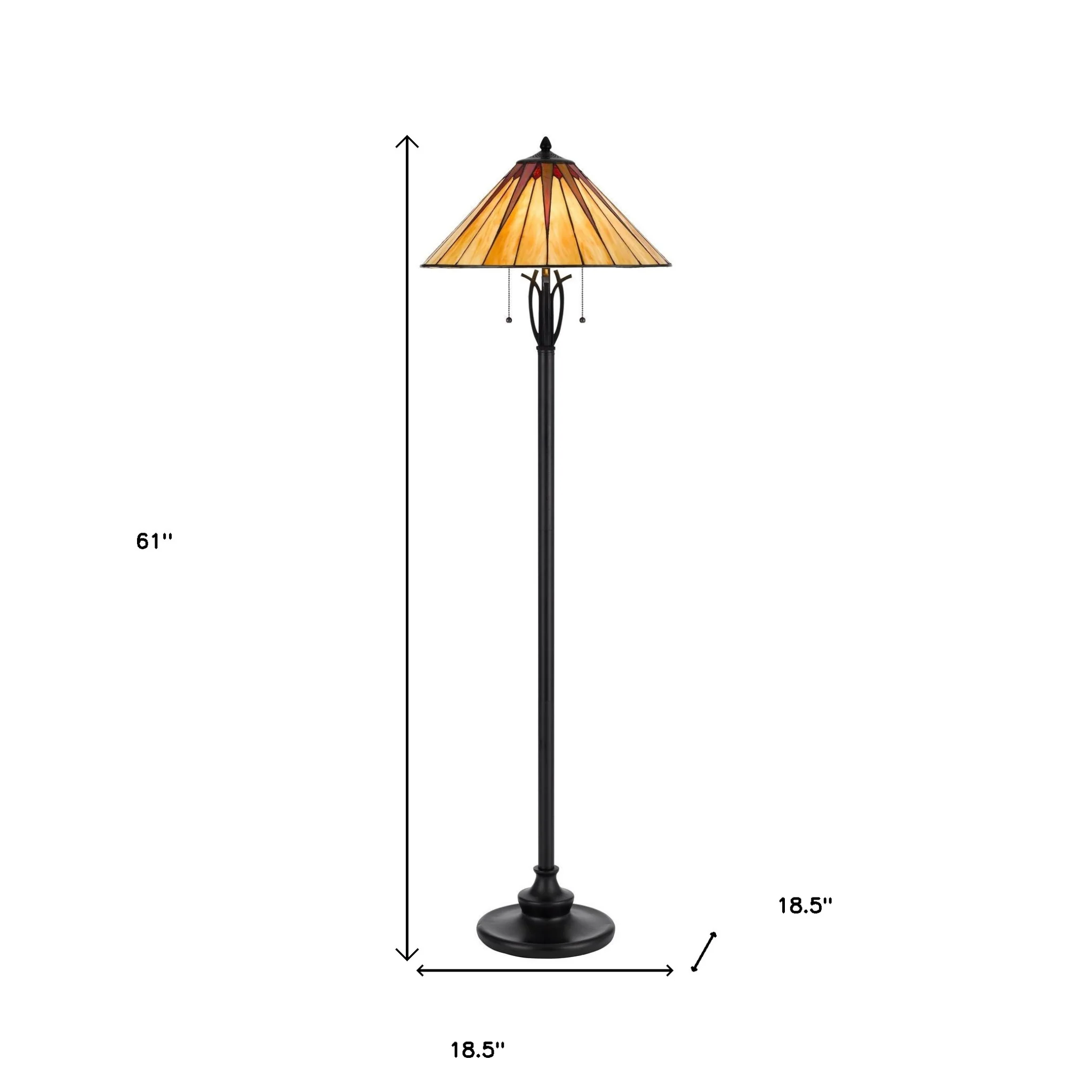 Bronze Two Light Traditional Shaped Floor Lamp With Red and Ivory Abstract Tiffany Glass Empire Shade By Homeroots - Image 4
