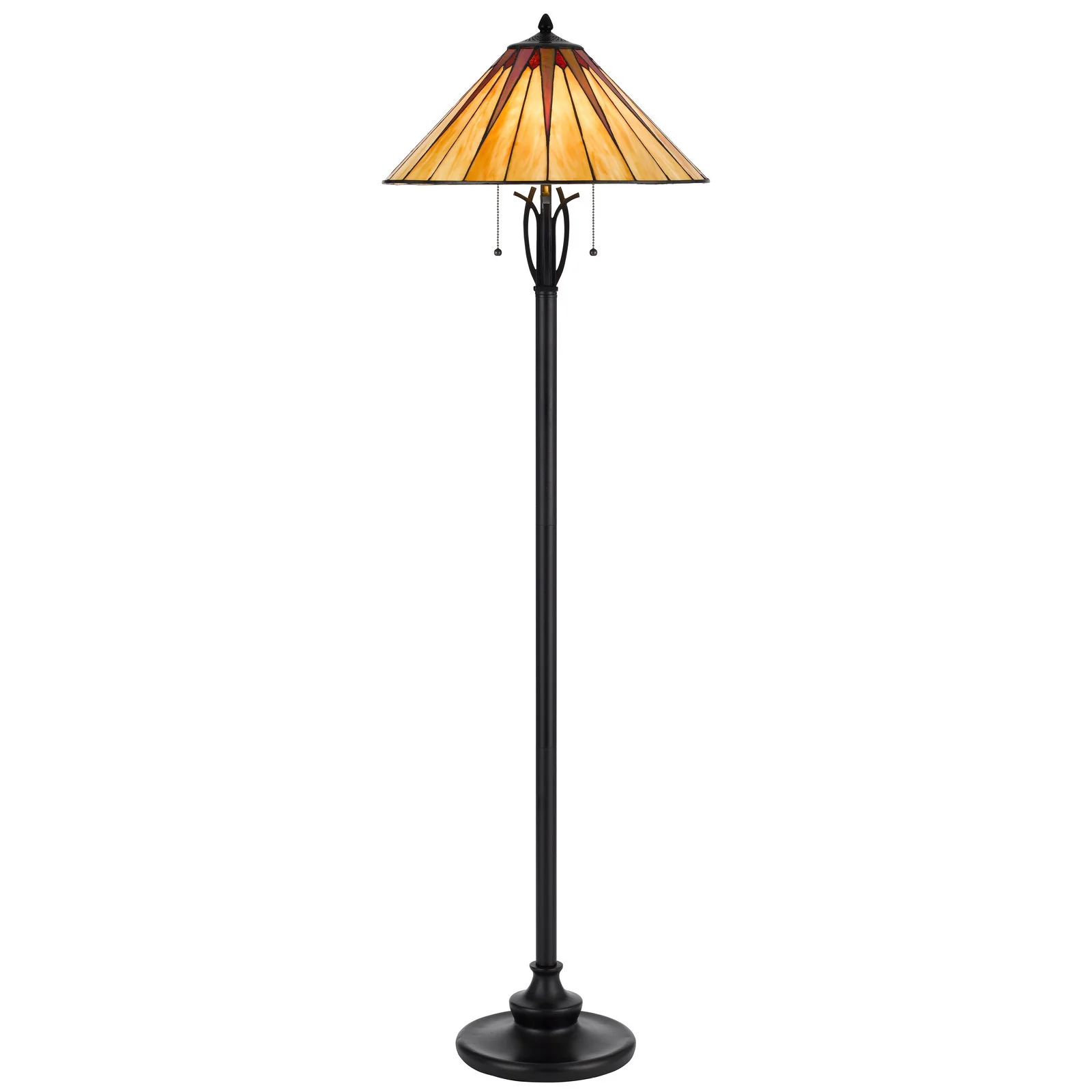 Bronze Two Light Traditional Shaped Floor Lamp With Red and Ivory Abstract Tiffany Glass Empire Shade By Homeroots - Image 5