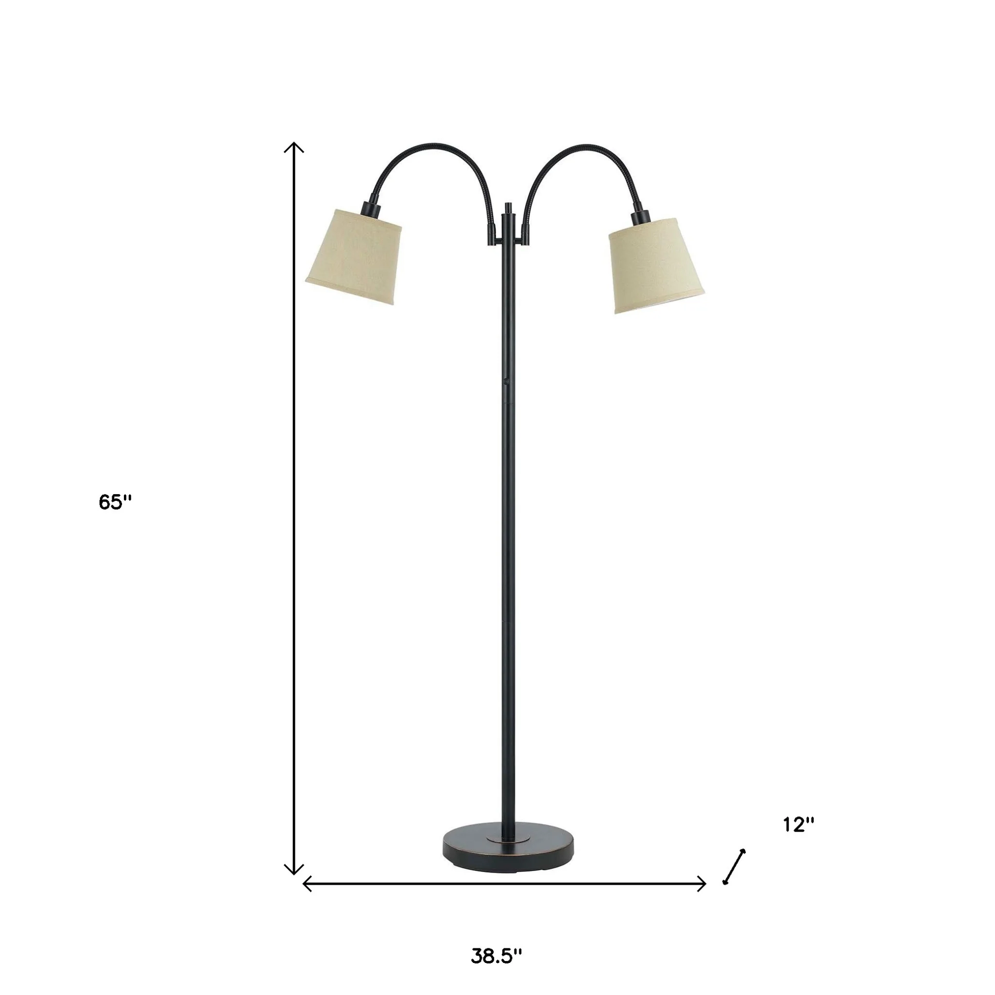 Bronze Two Light Traditional Shaped Floor Lamp With Tan Square Shade By Homeroots - Image 5