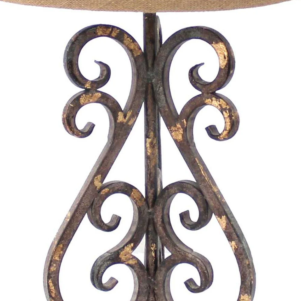 Bronze Vintage Metal Khaki Linen Shade - Table Lamp - Image 3