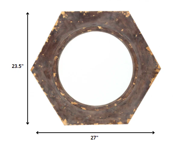 Bronze Vintage Round Hexagon Frame - Cosmetic Mirror By Homeroots - Image 2