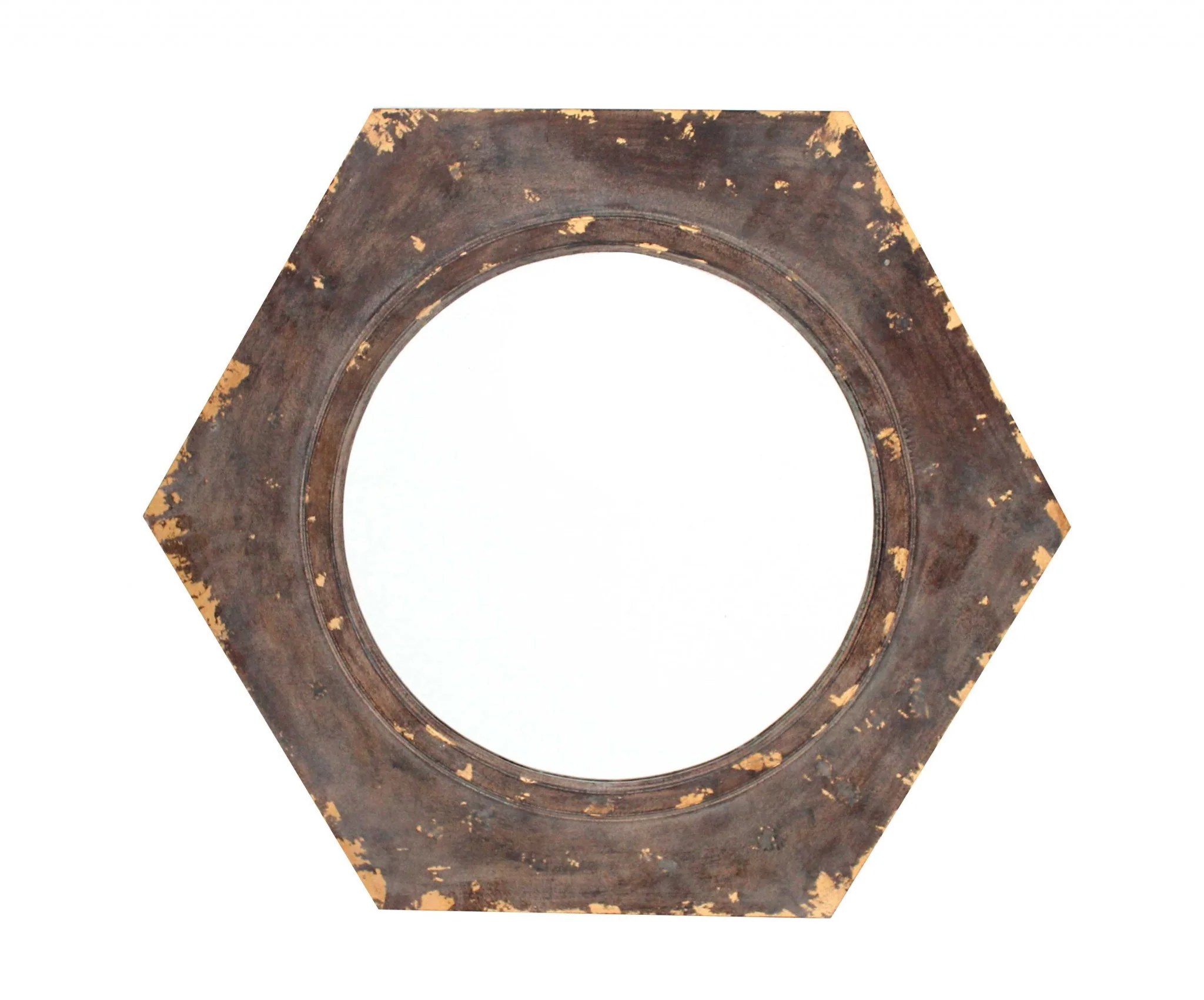 Bronze Vintage Round Hexagon Frame - Cosmetic Mirror By Homeroots - Image 3