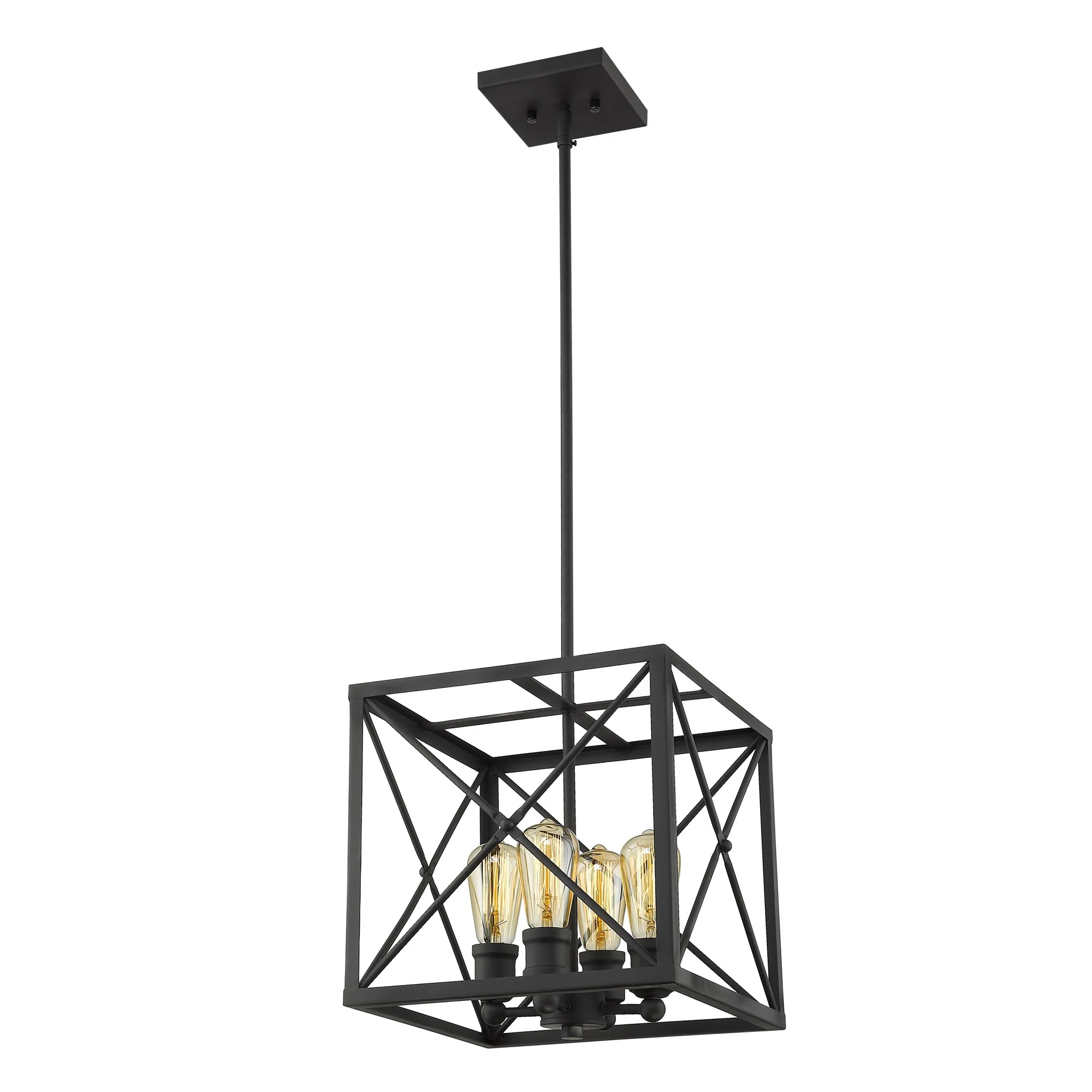 Brooklyn 4-Light Matte Black Pendant With Metal Framework Shade By Homeroots - Image 3