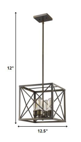 Brooklyn 4-Light Oil-Rubbed Bronze Pendant With Metal Framework Shade By Homeroots - Image 5