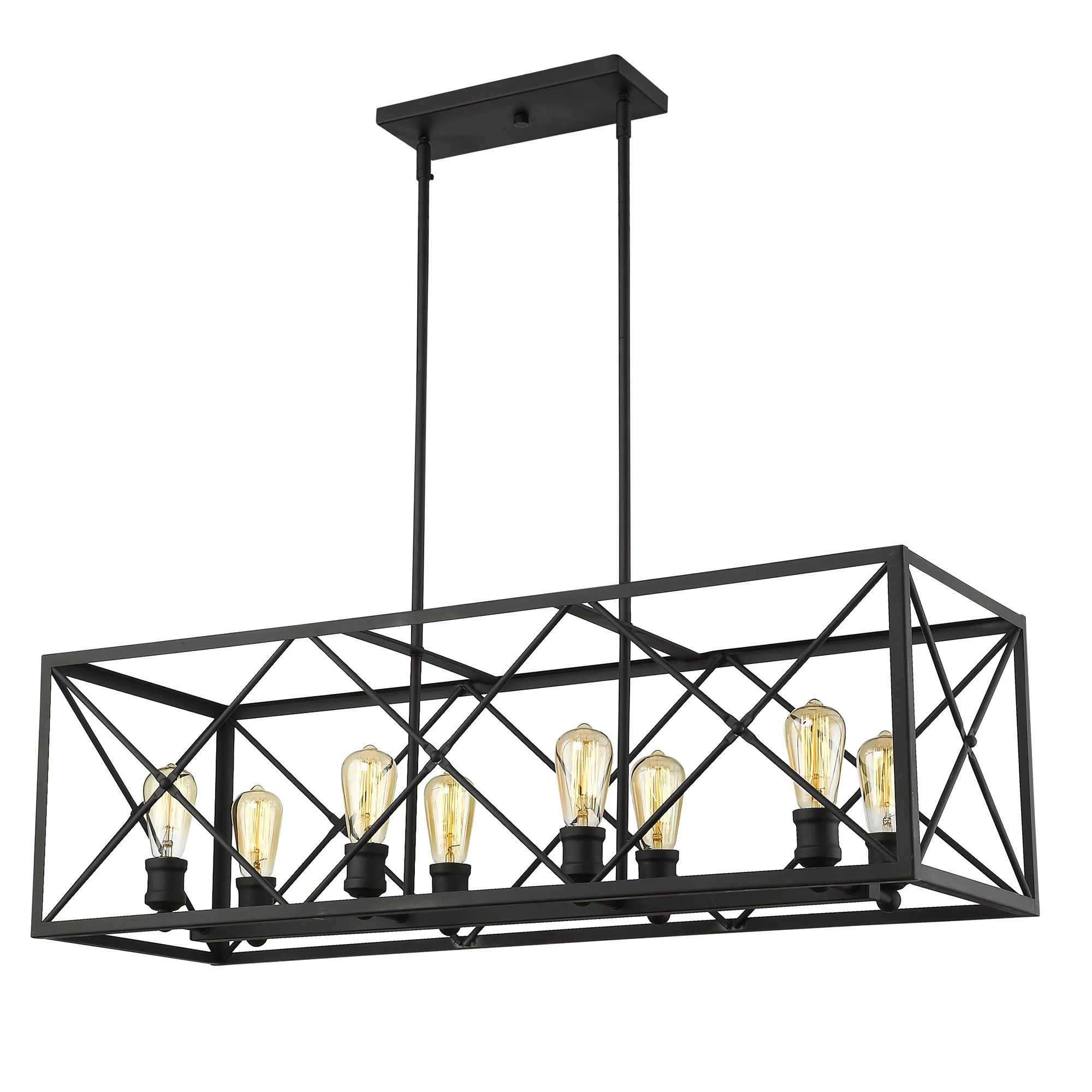 Brooklyn 8-Light Matte Black Island Pendant With Metal Framework Shade By Homeroots - Image 2