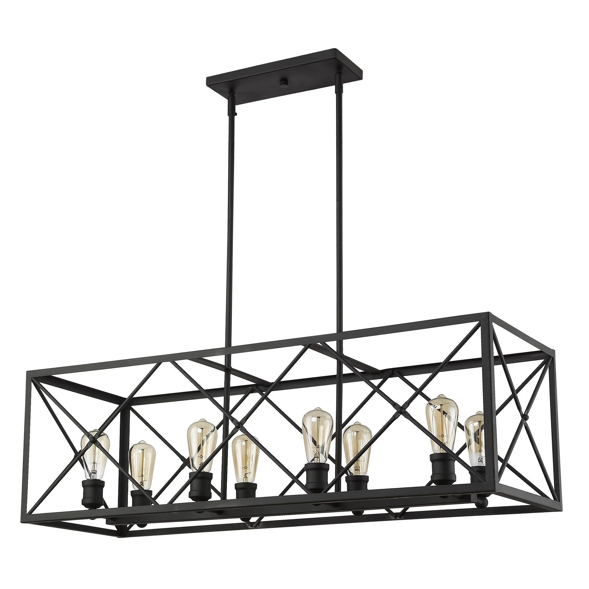 Brooklyn 8-Light Matte Black Island Pendant With Metal Framework Shade By Homeroots - Image 3