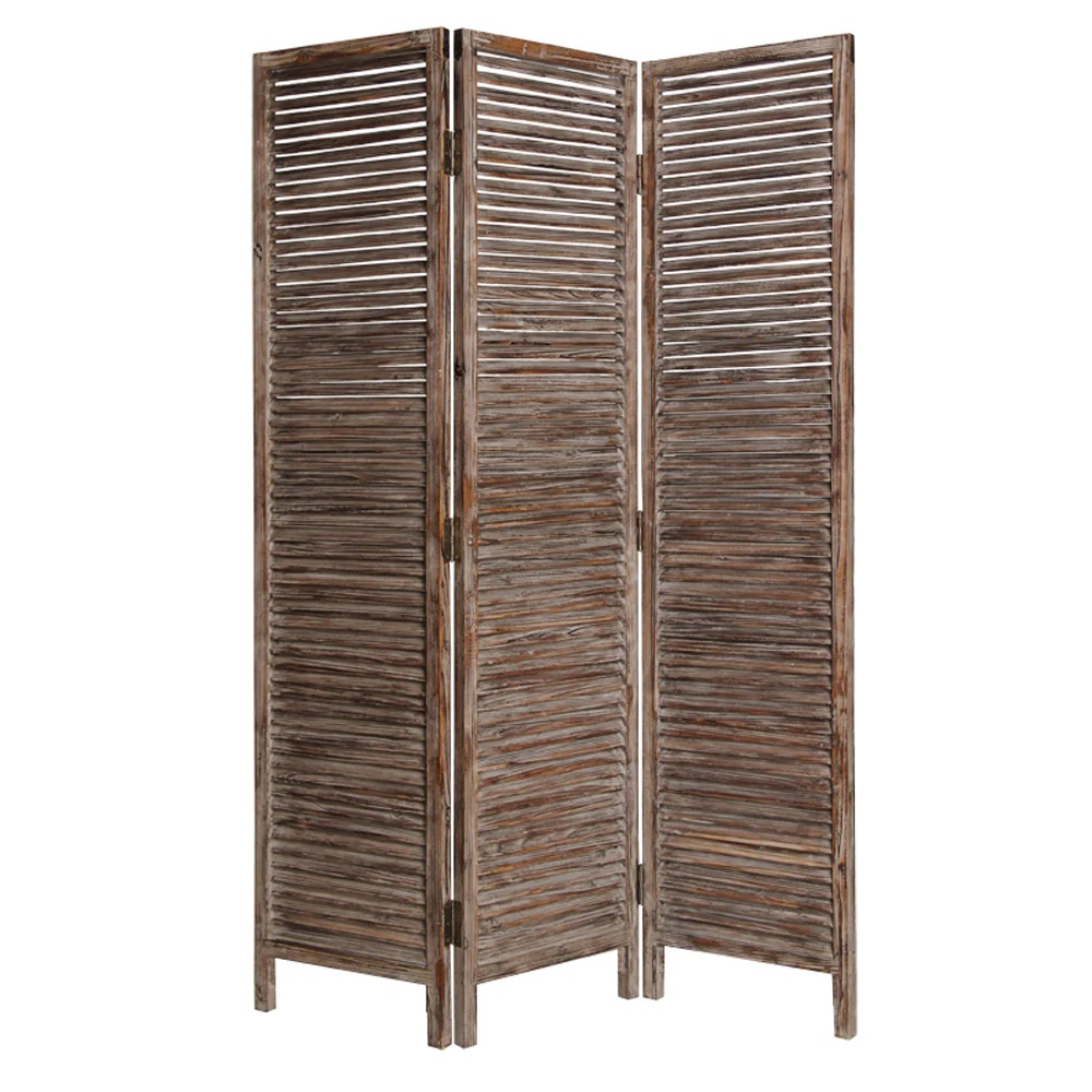 Brown 3 Panel Solid Wood Fortress Screen By Homeroots - 274908 - Image 2