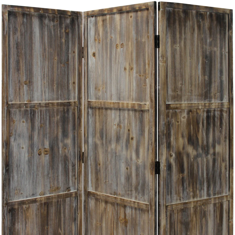 Brown 3 Panel Solid Wood Fortress Screen By Homeroots - Image 3
