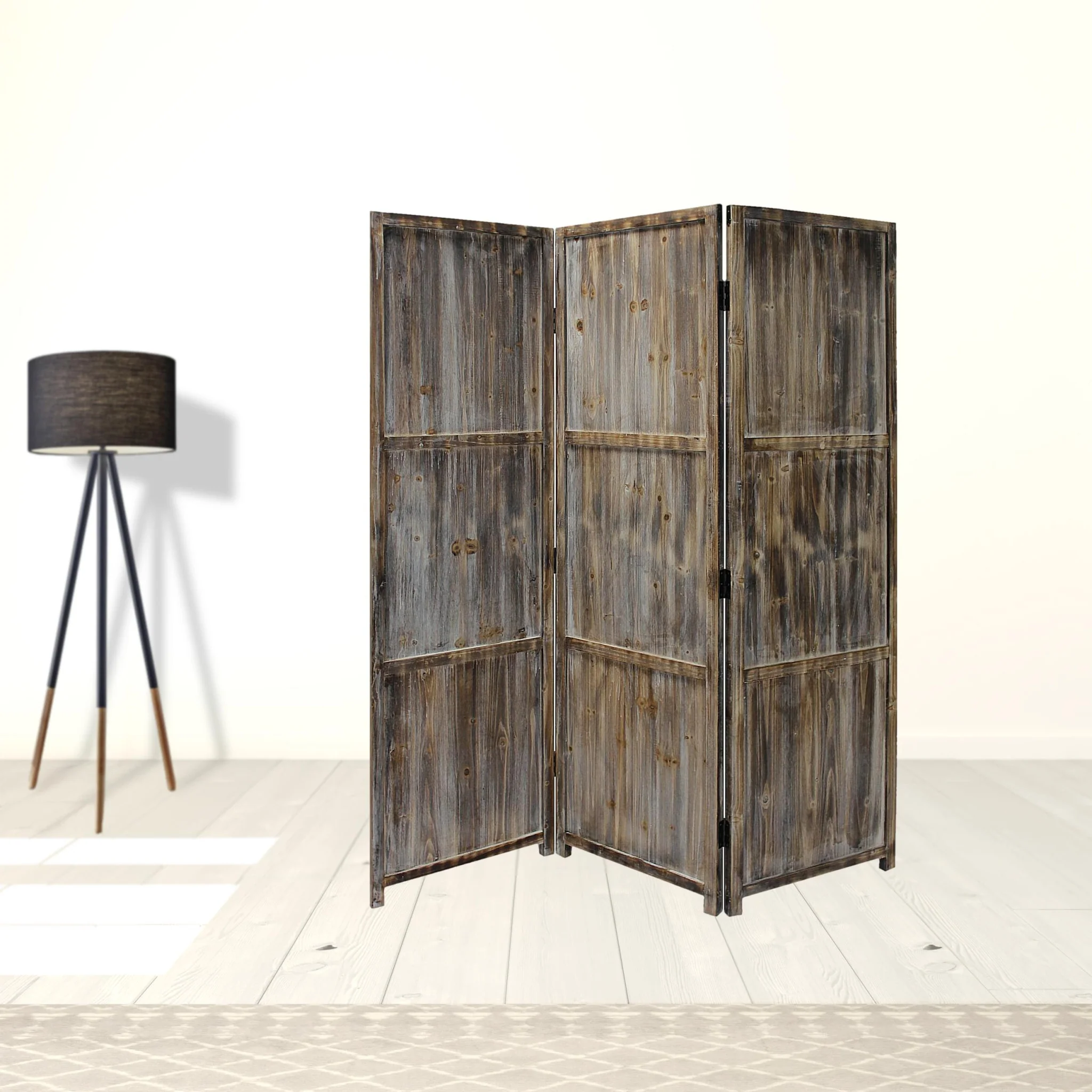 Brown 3 Panel Solid Wood Fortress Screen By Homeroots - Image 5