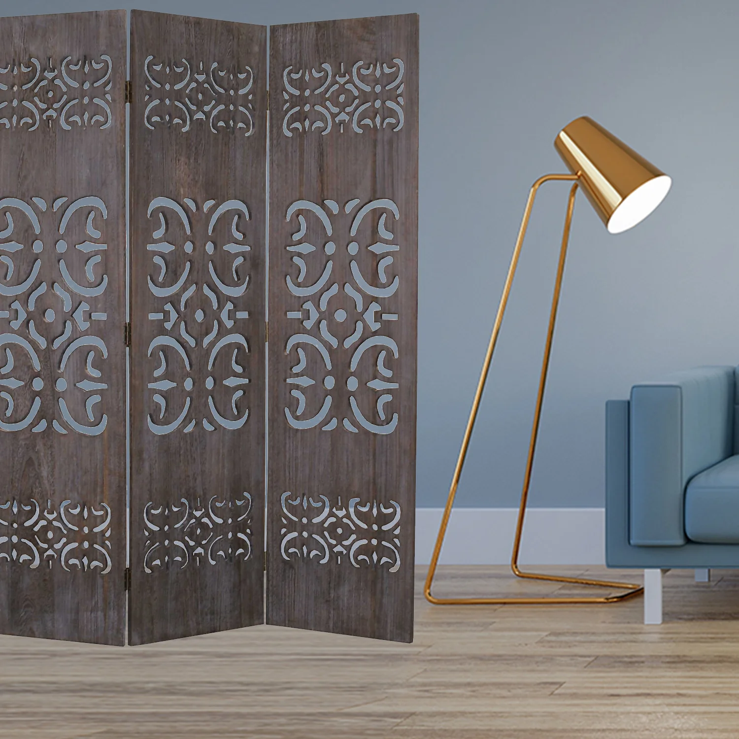 Brown 3 Panel Wood Screen By Homeroots - Image 2
