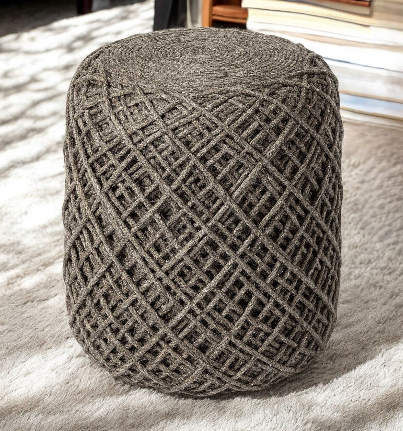 Brown Abstract Pouf Ottoman By Homeroots - Image 2