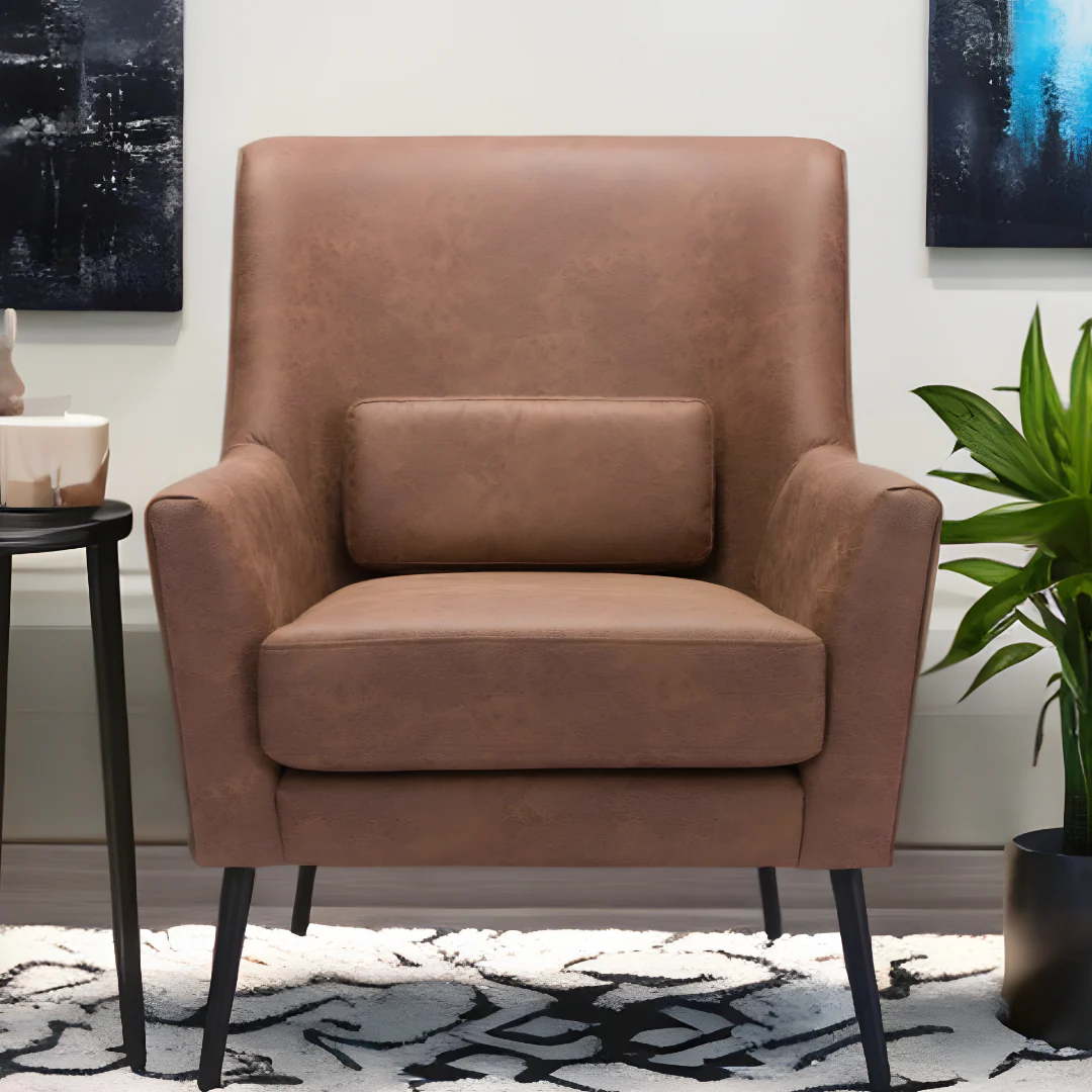 Brown And Black Faux Leather And Upholstered Arm Chair And Toss Pillow By Homeroots - Image 2