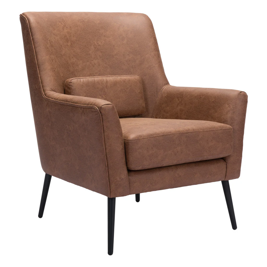 Brown And Black Faux Leather And Upholstered Arm Chair And Toss Pillow By Homeroots - Image 3