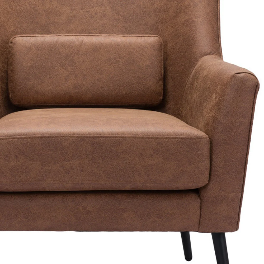 Brown And Black Faux Leather And Upholstered Arm Chair And Toss Pillow By Homeroots - Image 7