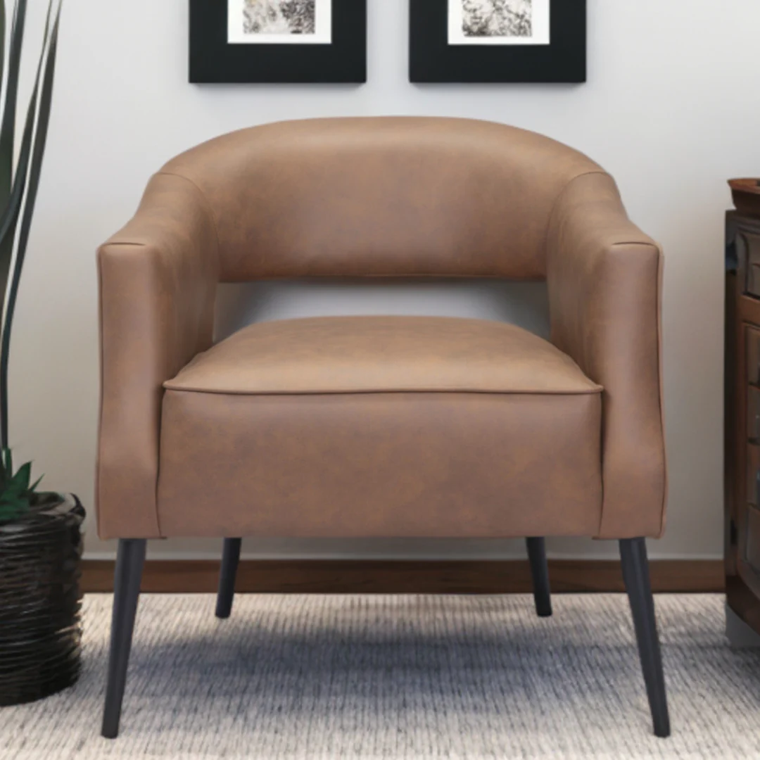 Brown And Black Faux Leather And Upholstered Club Chair By Homeroots - Image 2