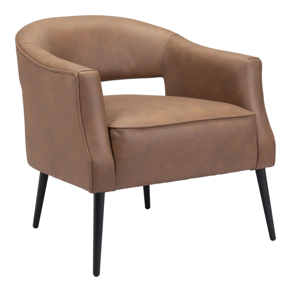 Brown And Black Faux Leather And Upholstered Club Chair By Homeroots - Image 4