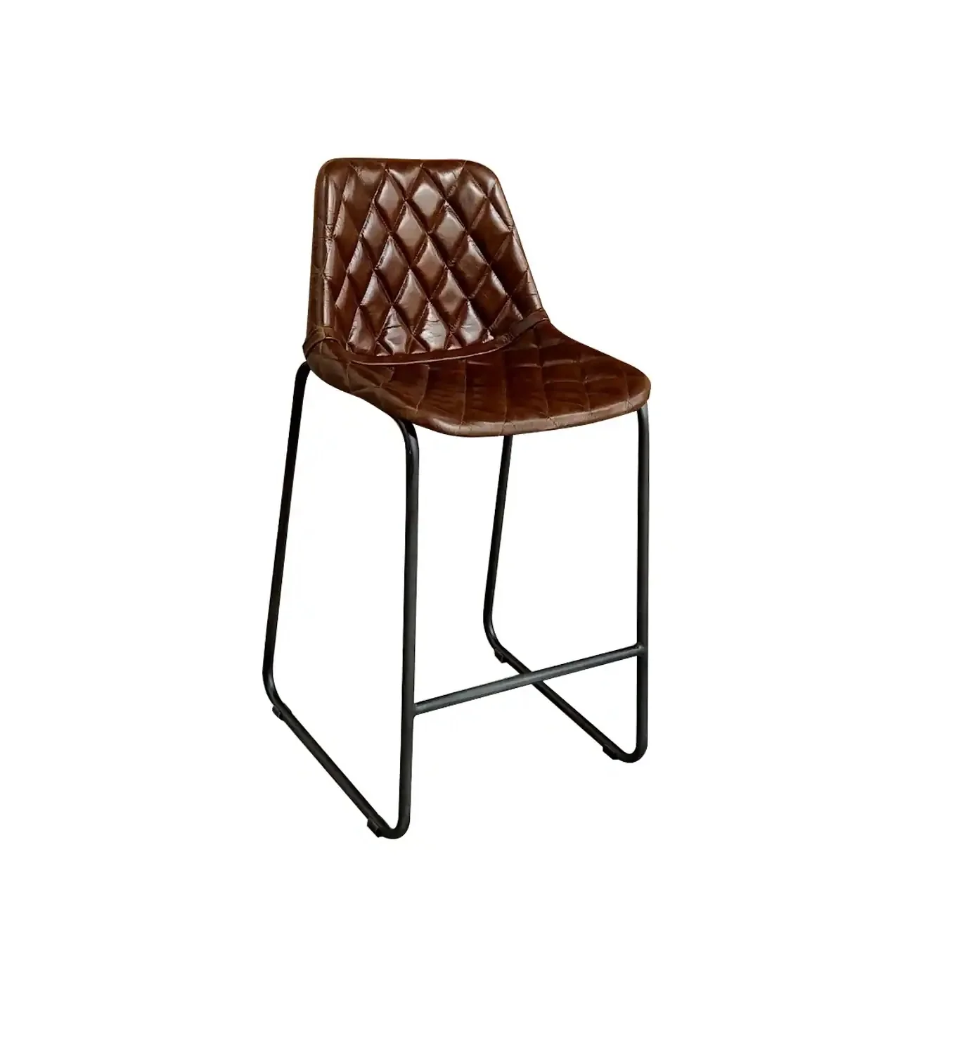 Brown and Black Leather and Iron Counter Height Bar Chair By Homeroots - Image 3