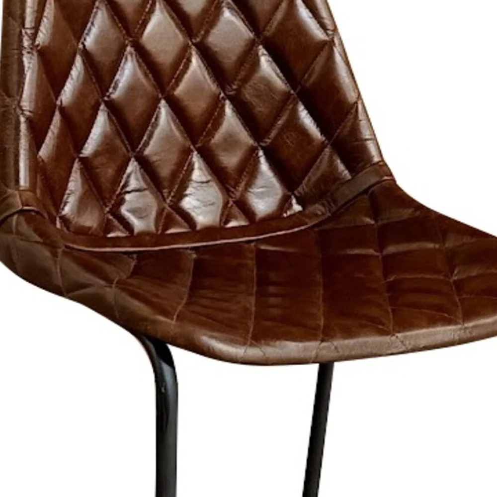 Brown and Black Leather and Iron Counter Height Bar Chair By Homeroots - Image 4